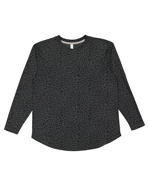 LAT Ladies Relaxed Long Sleeve T-Shirt-Black Leopard