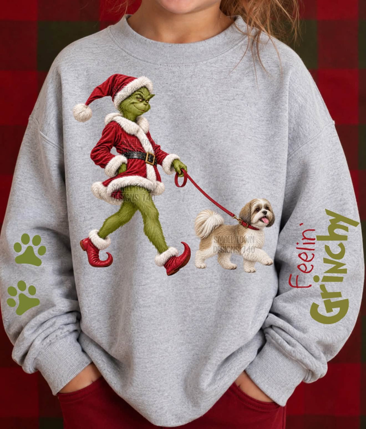 DTF PRINT - Green Guy walking Shih Tzu