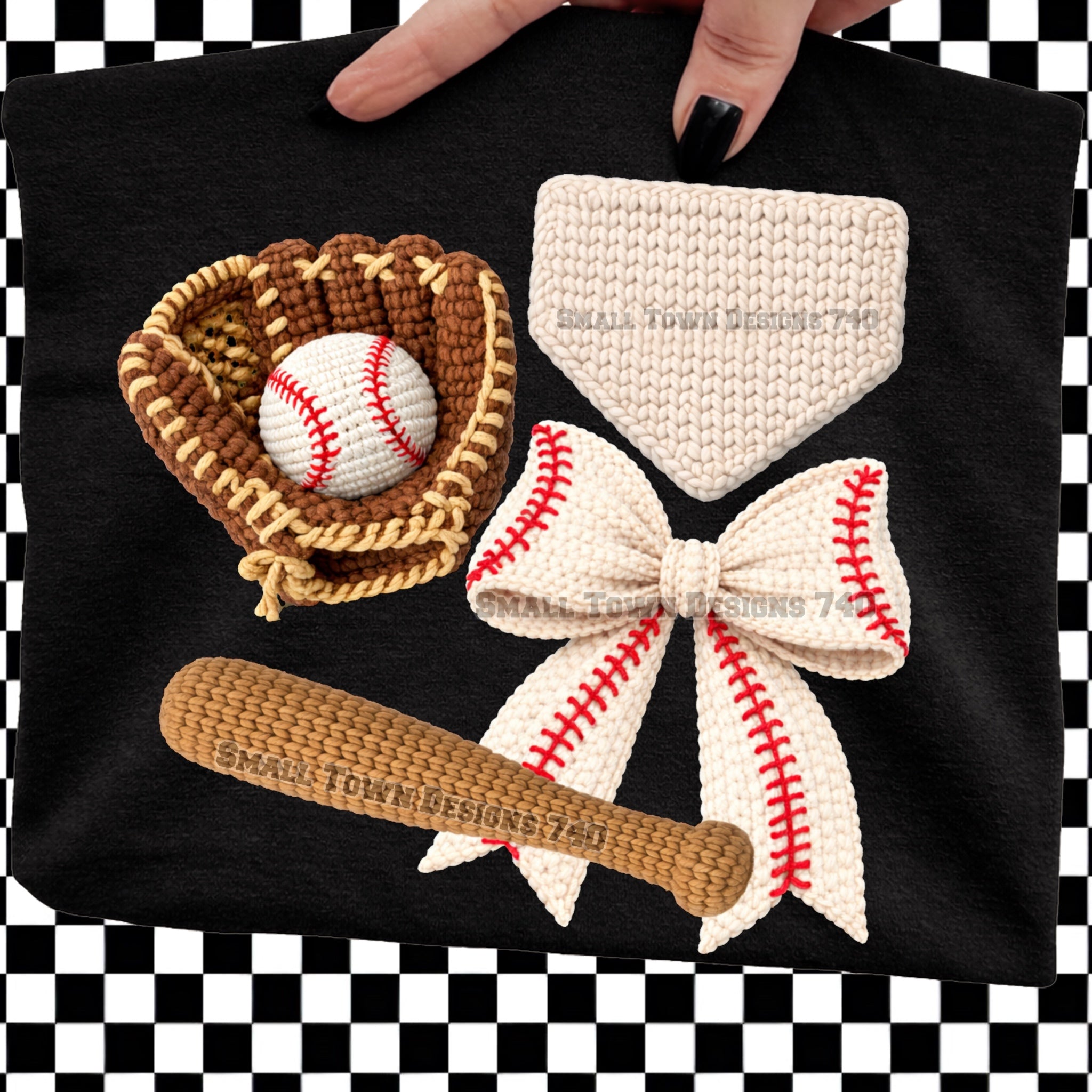 DTF PRINT Baseball Bow, Glove, Bat, Ball, Bases