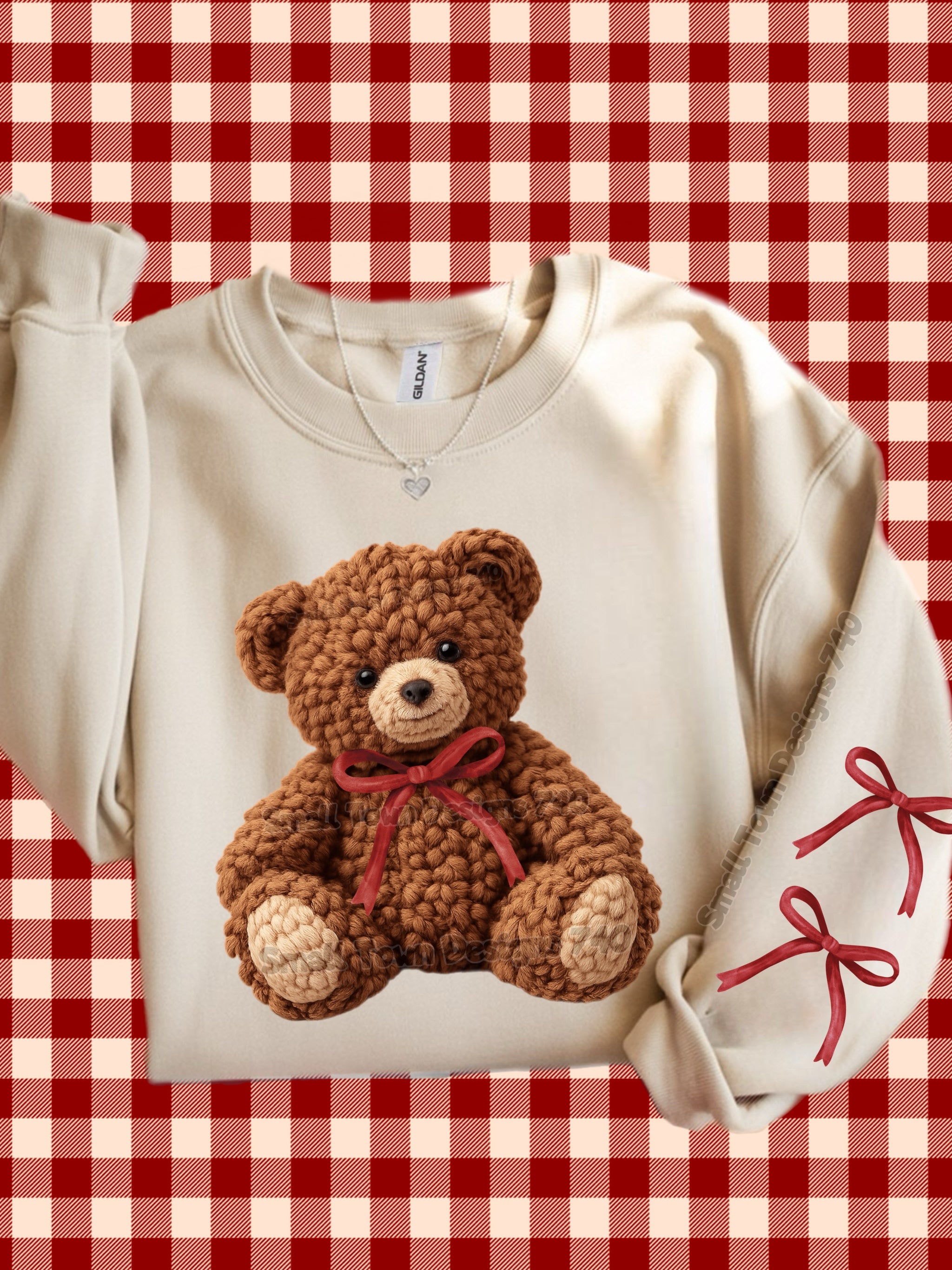 DTF Print Bear w/Bow Sleeve