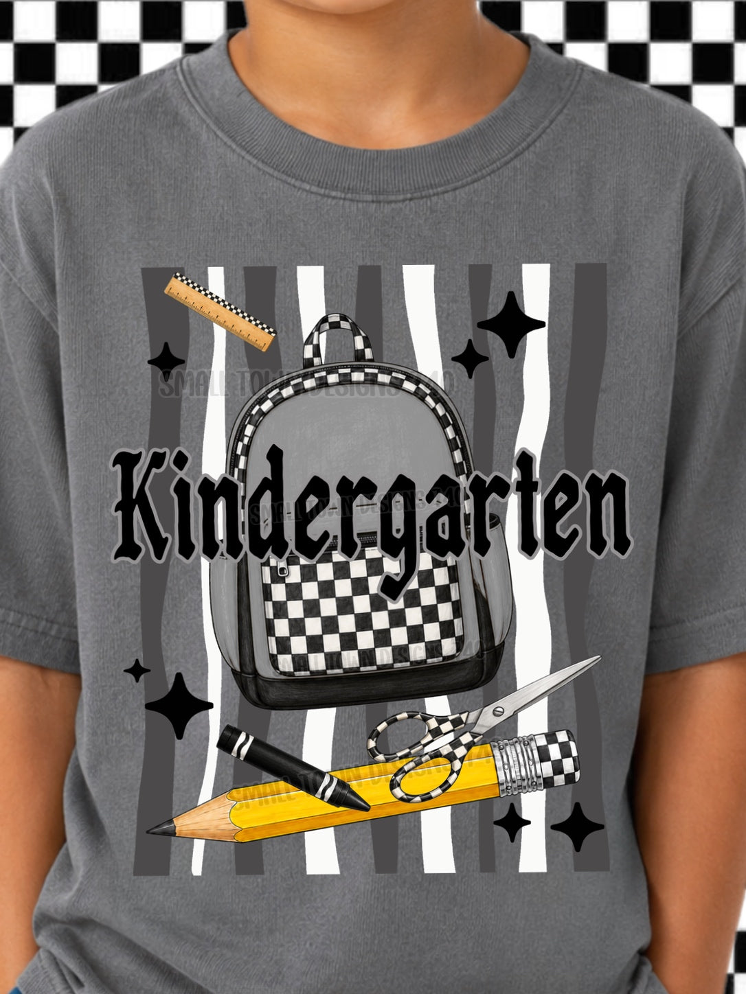 DTF PRINT - Back to School Kindergarten School Tools Checkerboard Main image