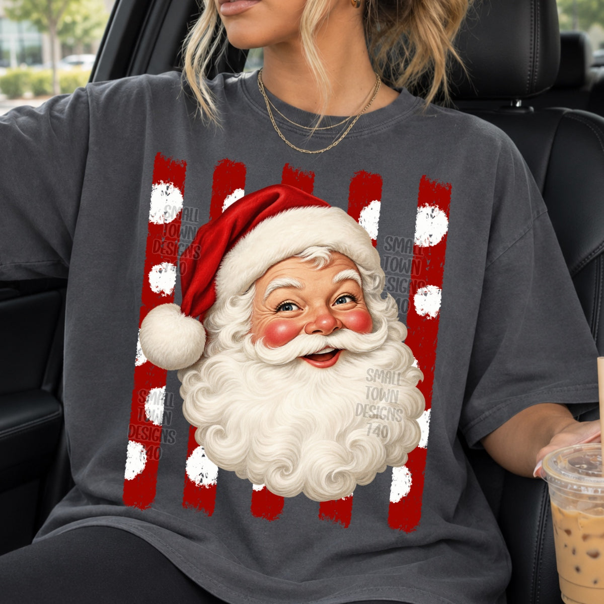 DTF PRINT - Cheery Santa with Red White Stripes