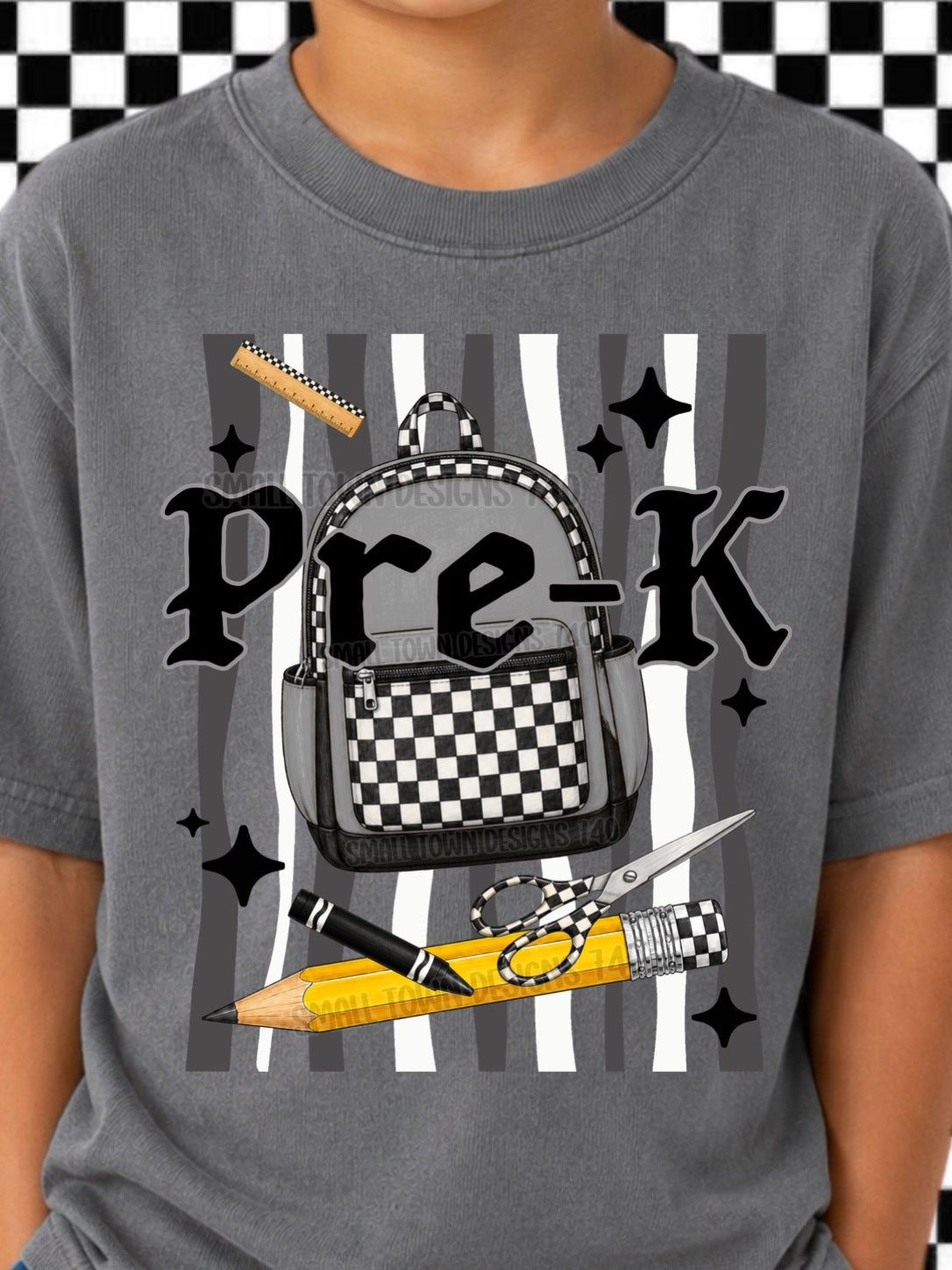 DTF PRINT - Back to School Pre-K School Tools Checkerboard Main image
