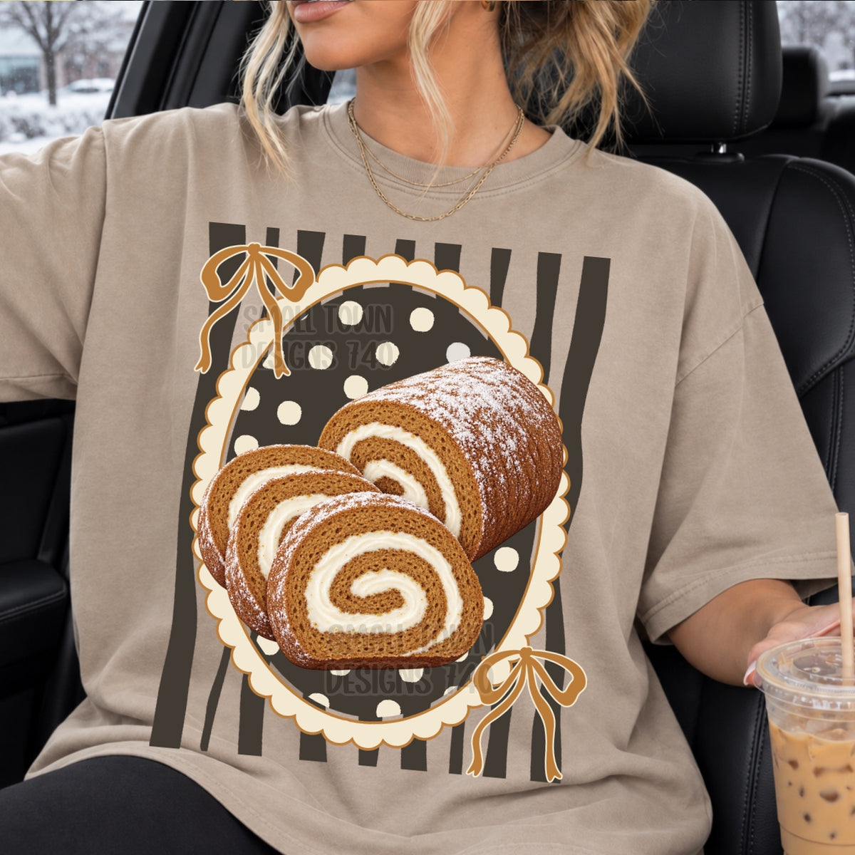 DTF PRINT - Pumpkin Roll with stripes and polka dots
