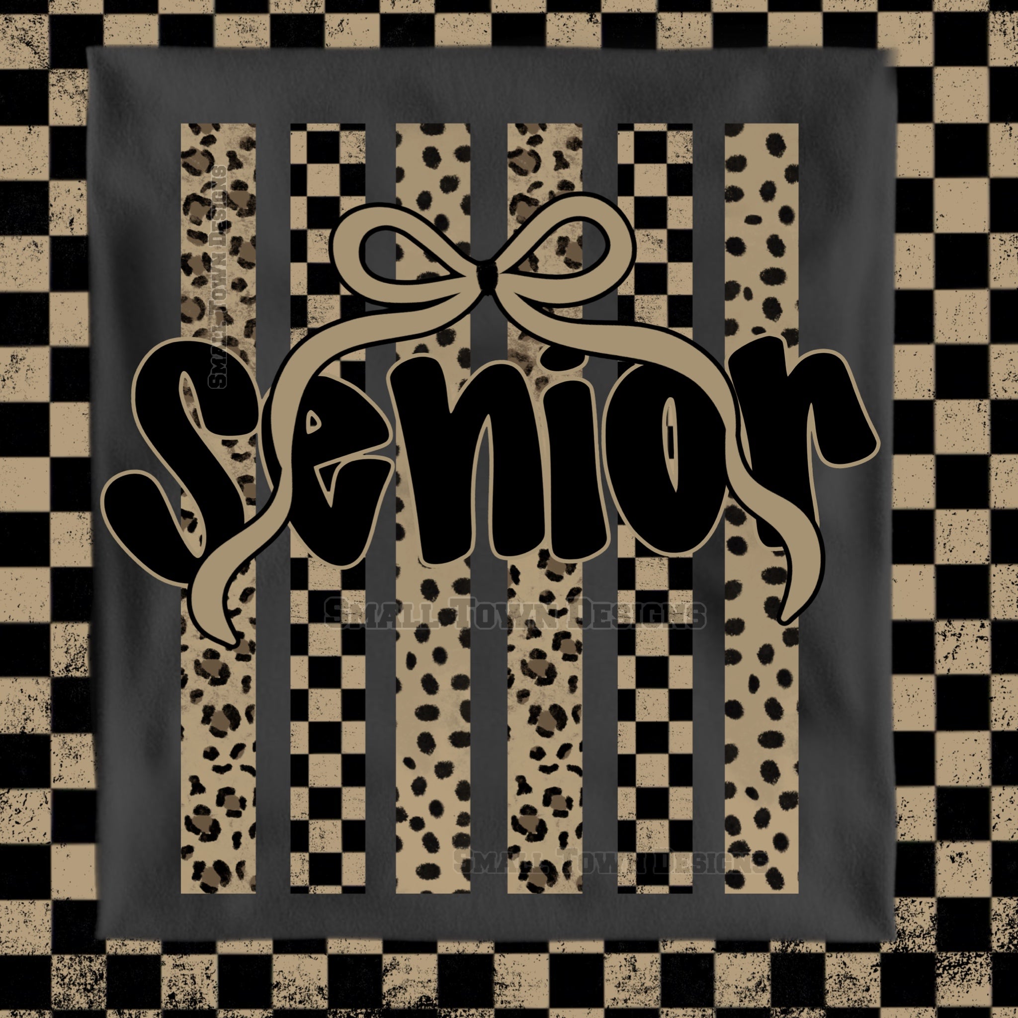 DTF PRINT - Back to School Senior Animal Pint Checkerboard Bow Main image