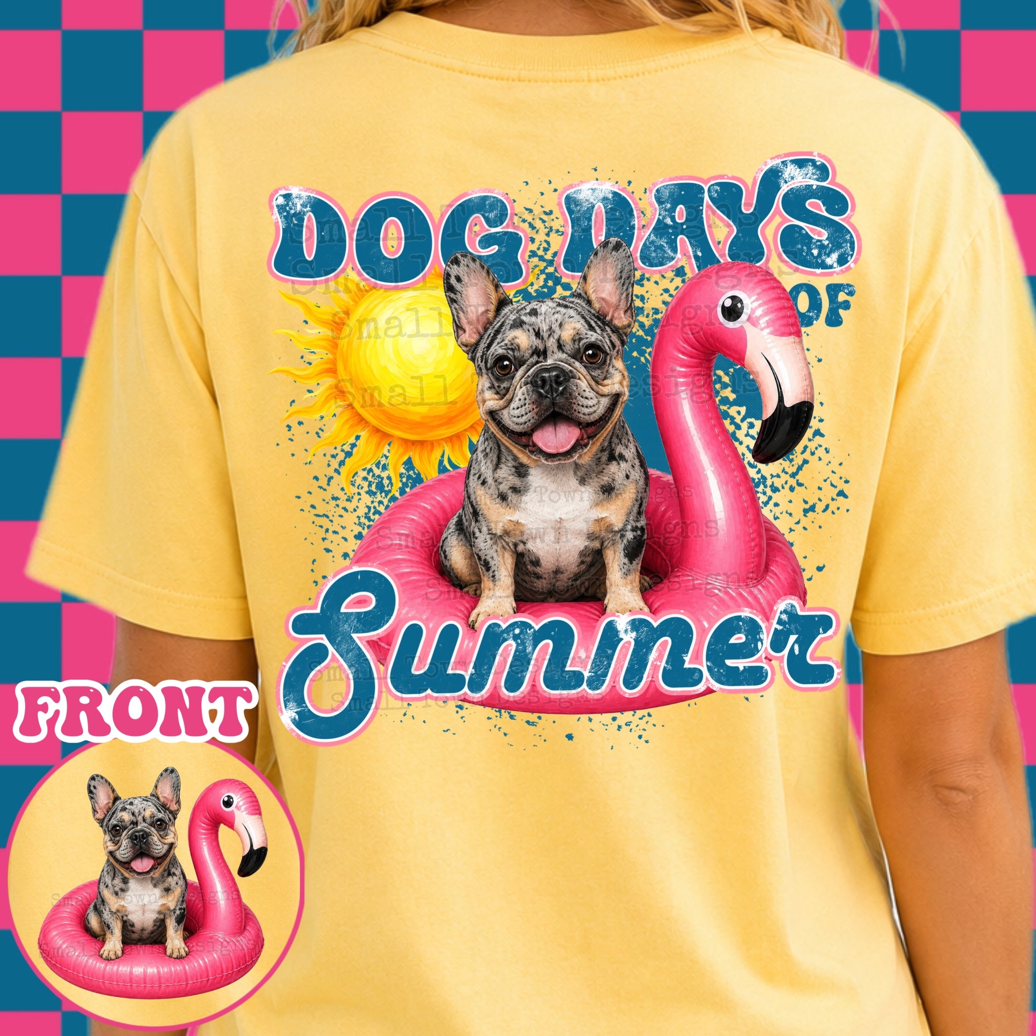 DTF PRINT Dog Days T-Shirt Frenchie Black White Spots