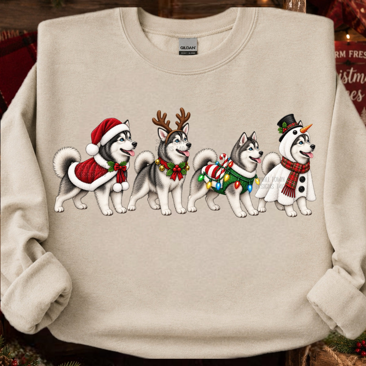 DTF PRINT - Husky dressed Christmassy