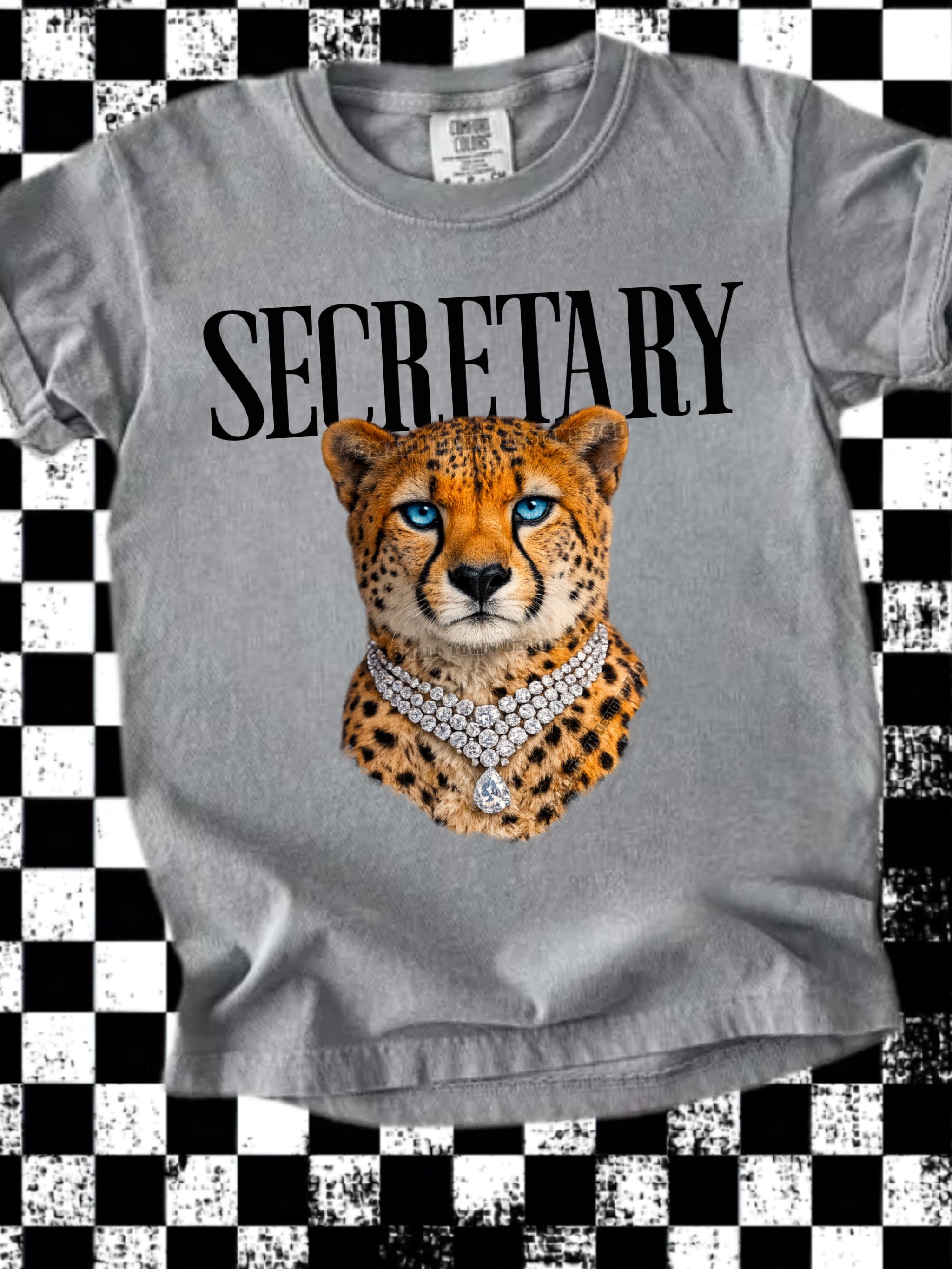 DTF PRINT - Back to School Secretary Leopard Diamond Necklace Main image