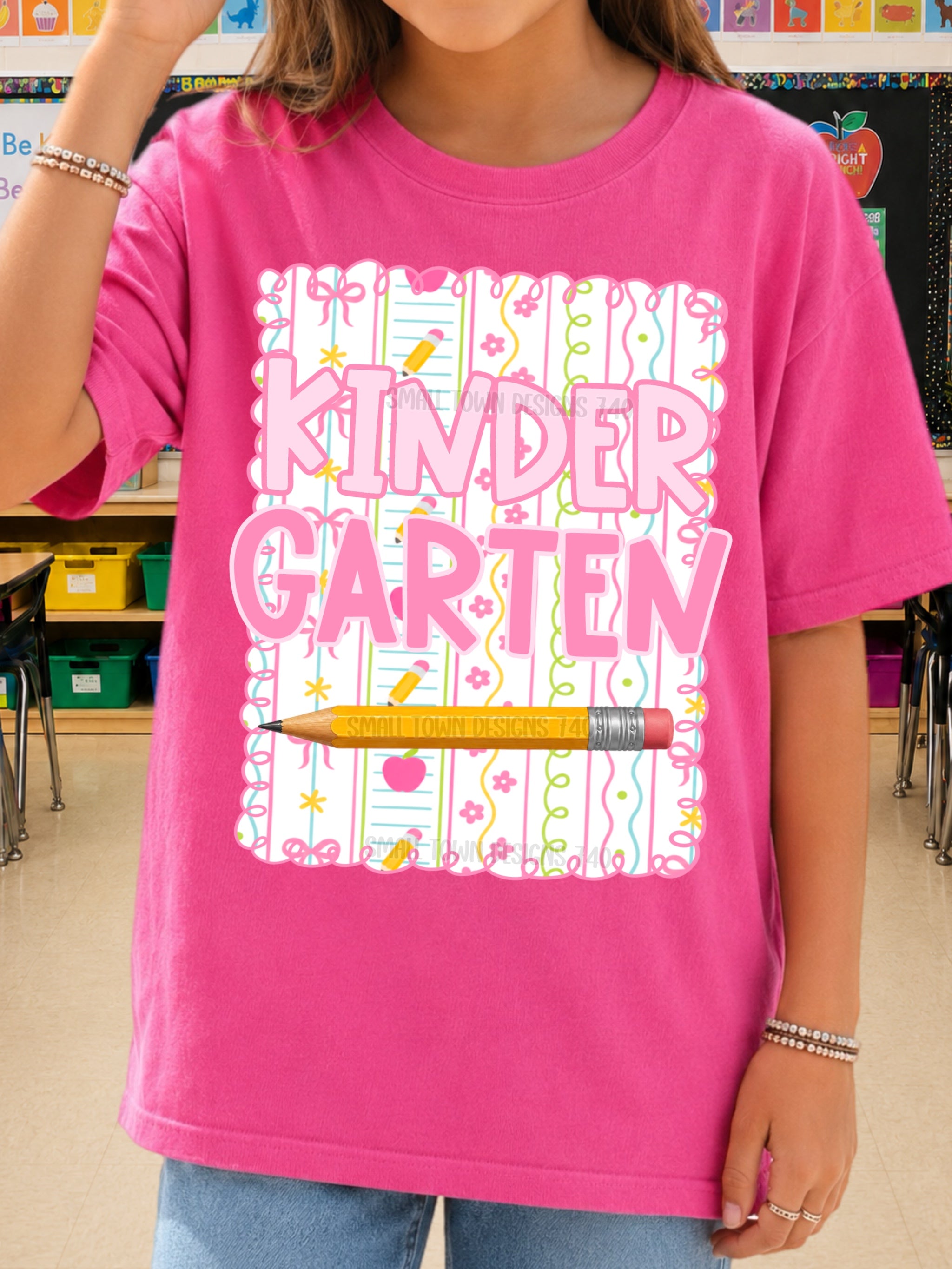 DTF PRINT - Back to School Kindergarten Bows Apples Flowers Main image