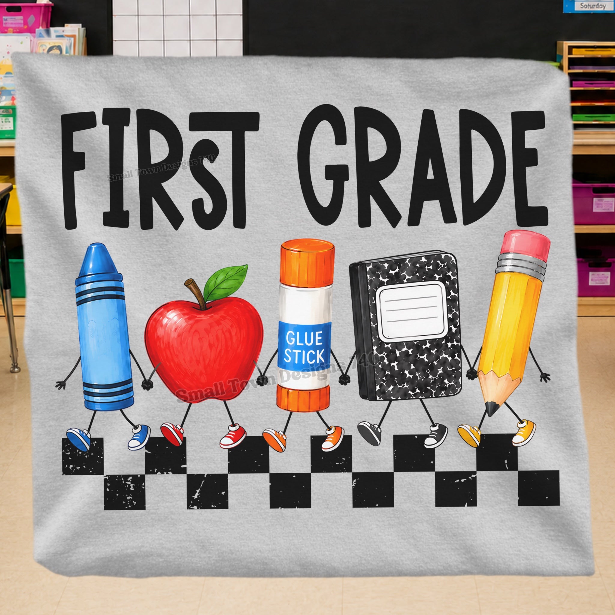 DTF PRINT - Back to School First Grade Walking School Tools Main image