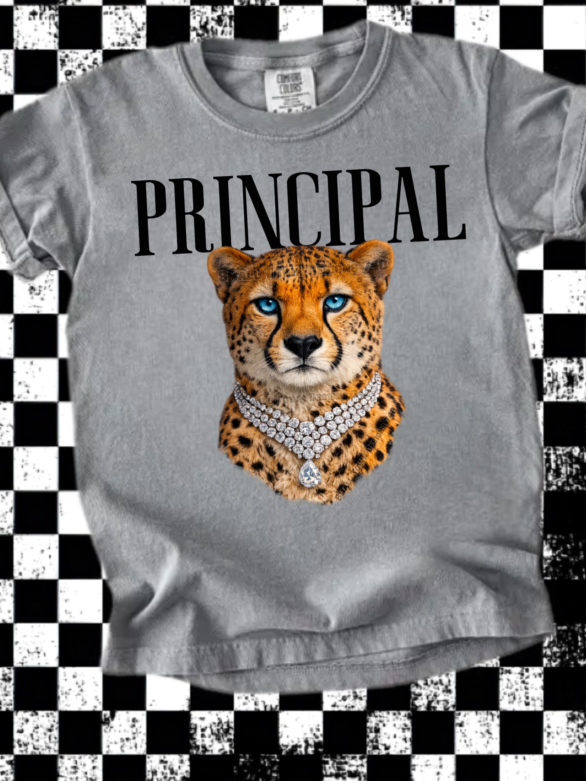 DTF PRINT - Back to School Principal Leopard Checkerboard Main image