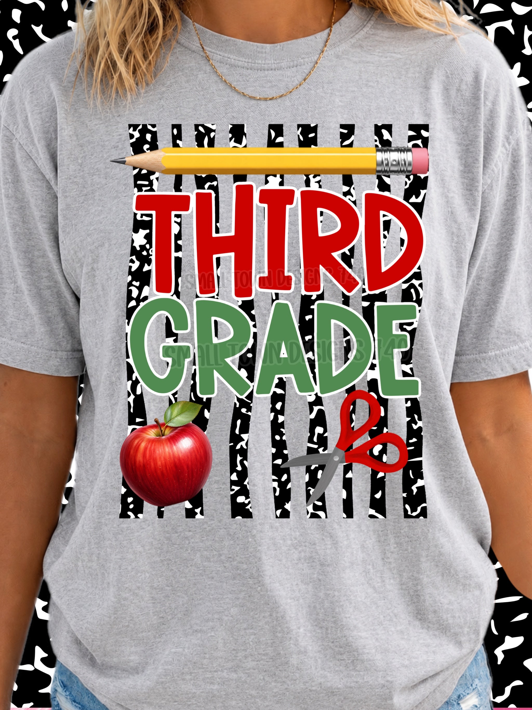 DTF PRINT - Back to School Third Grade Apple School Tools Main image