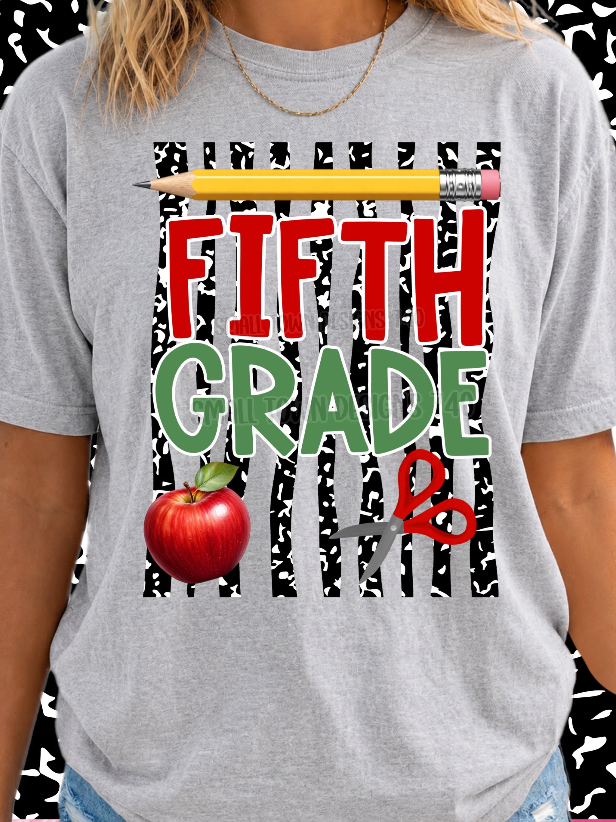 DTF PRINT - Back to School Fifth Grade Apple Scissors Pencil Main image
