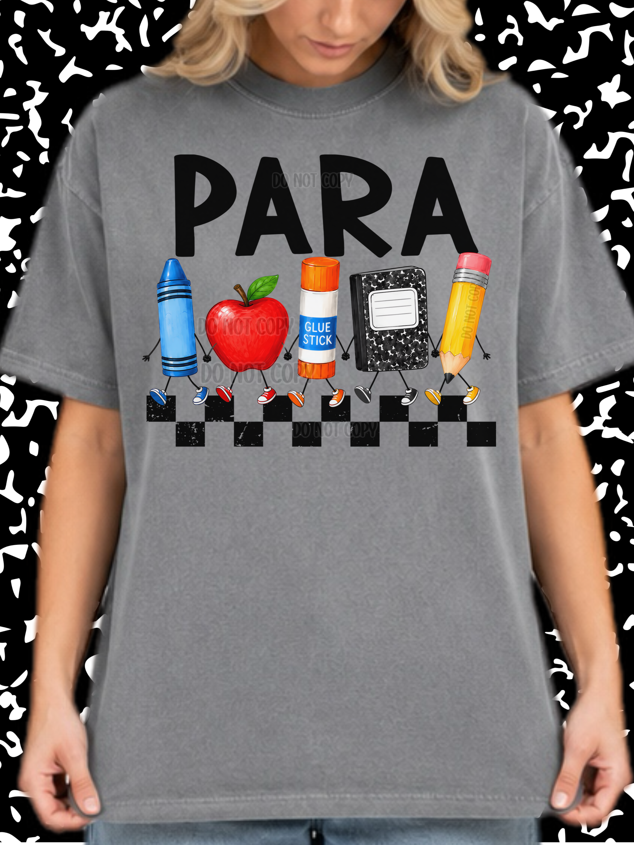 DTF PRINT - Back to School Para School Tools Checkerboard Main image