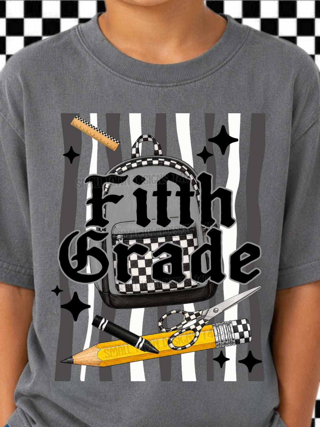 DTF PRINT - Back to School Fifth Grade School Tools Stripes Main image