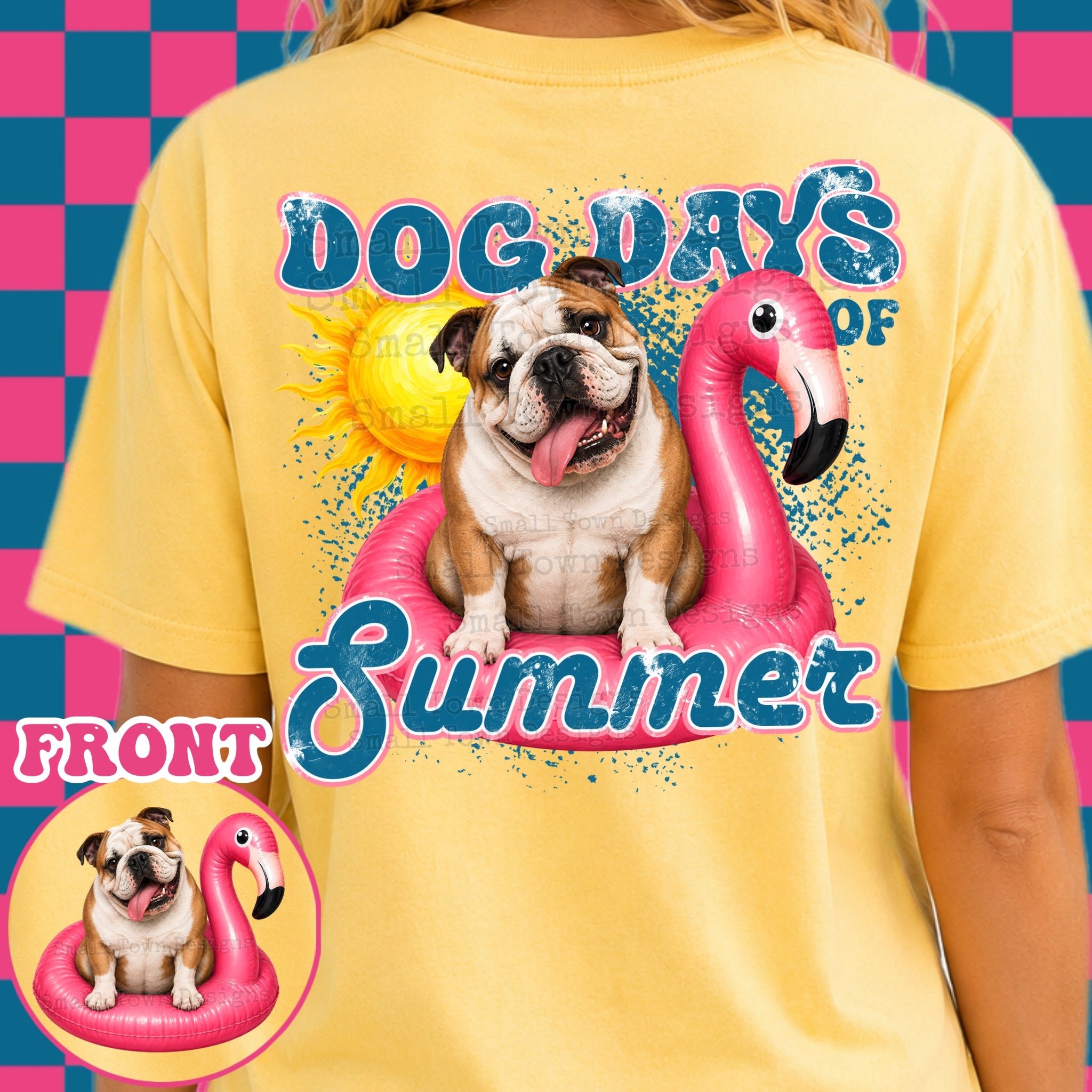 DTF PRINT Dog Days T-Shirt Bulldog Brown White