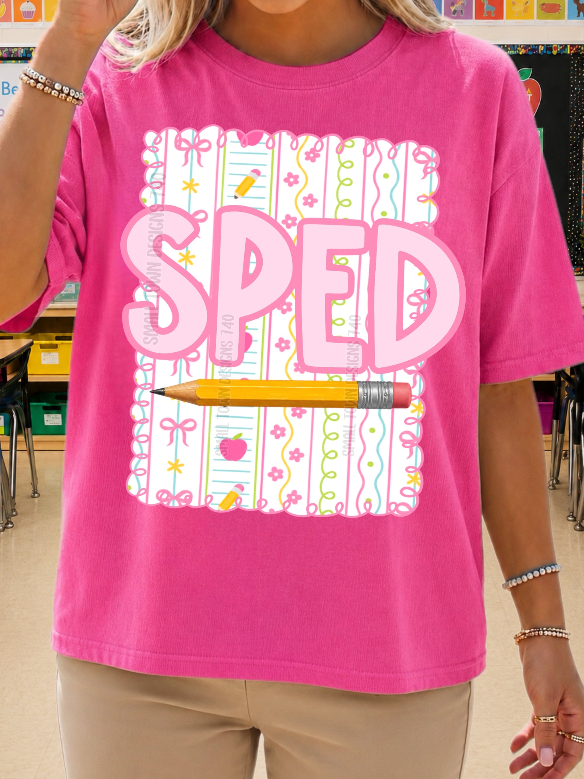 DTF PRINT - Back to School SPED Pencil Bows Apples Flowers Main image