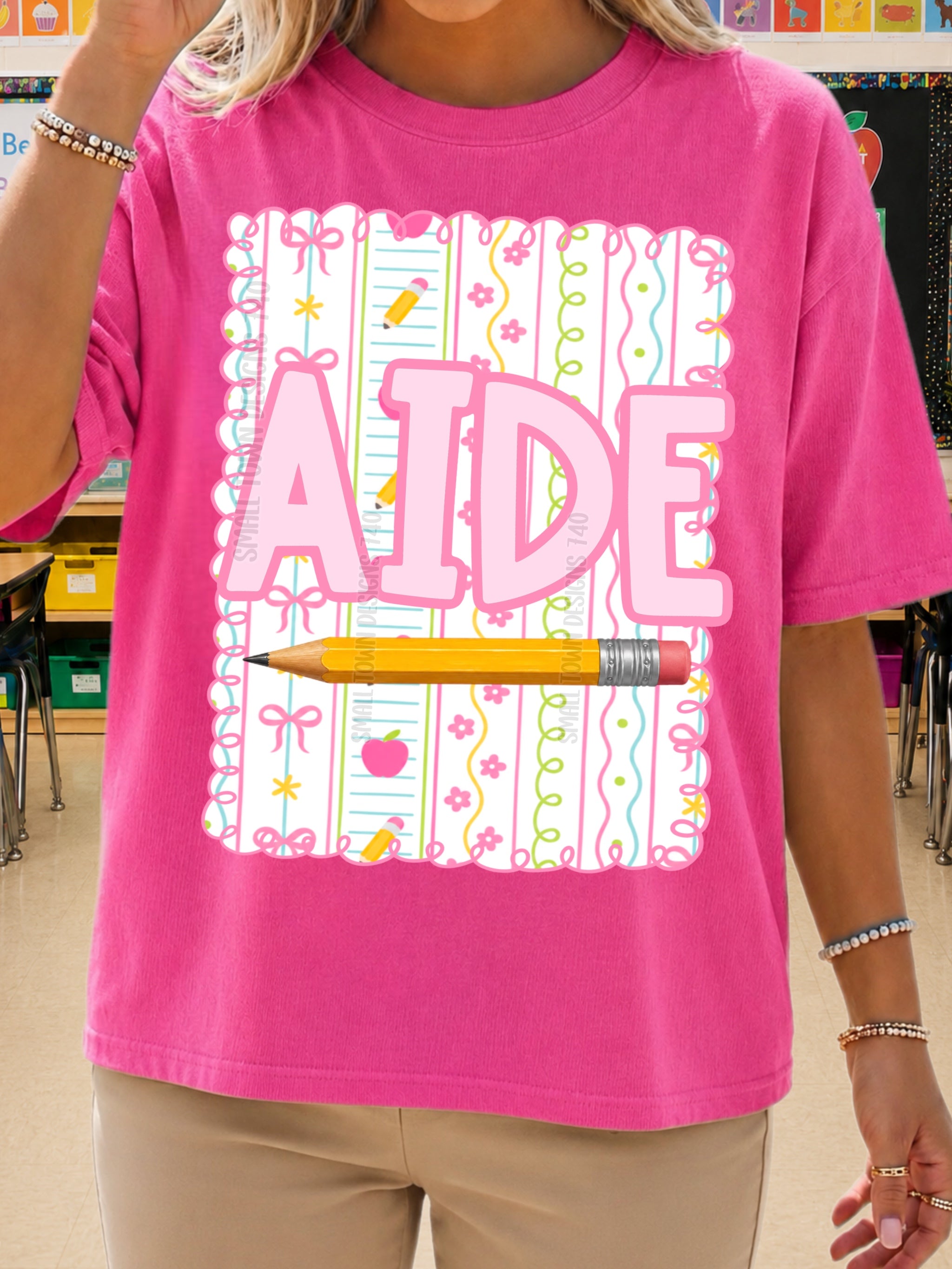 DTF PRINT - Back to School Aide Pencil Bows Flowers Apples Main image