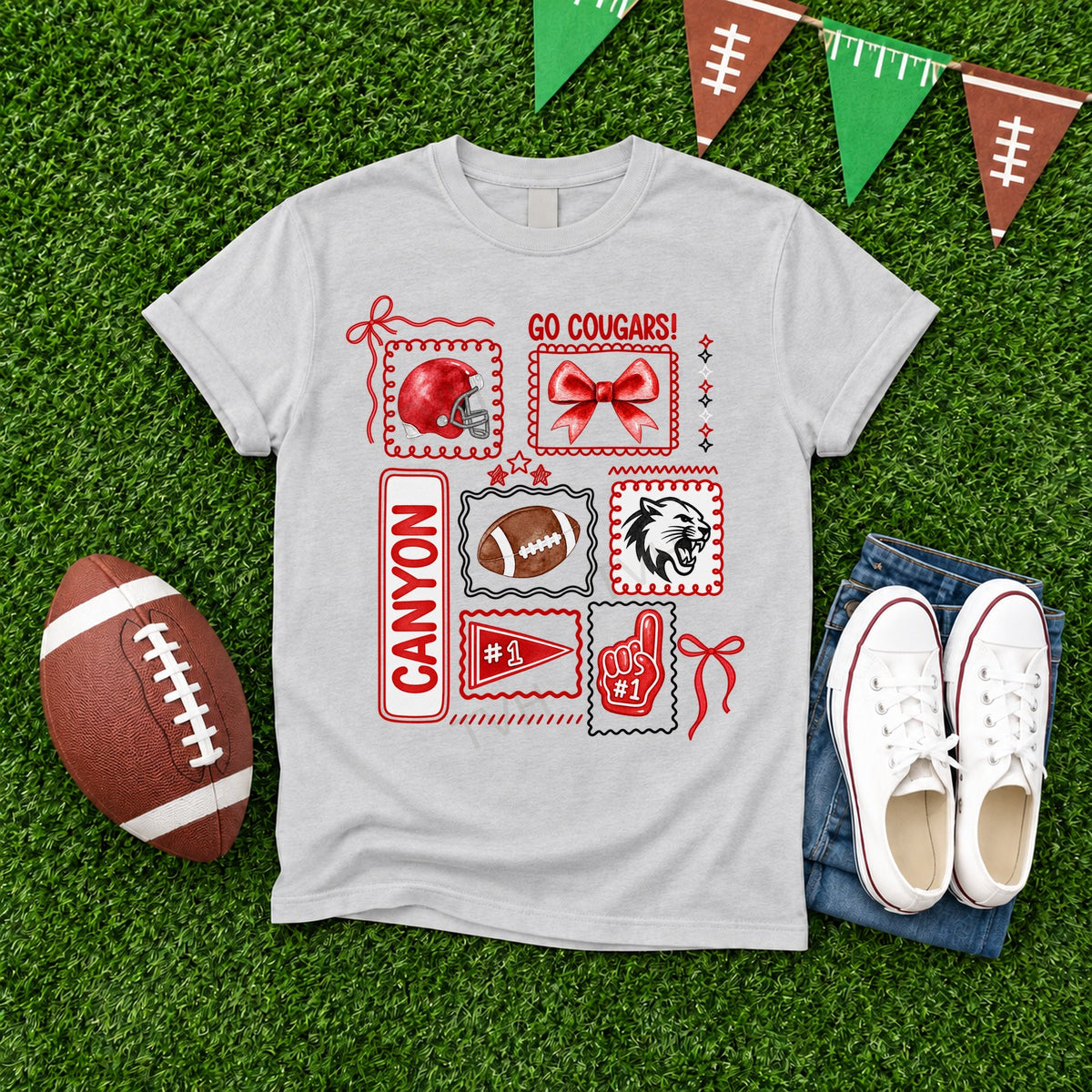 DTF PRINT - Football Canyon Go Cougars Bow Helmet