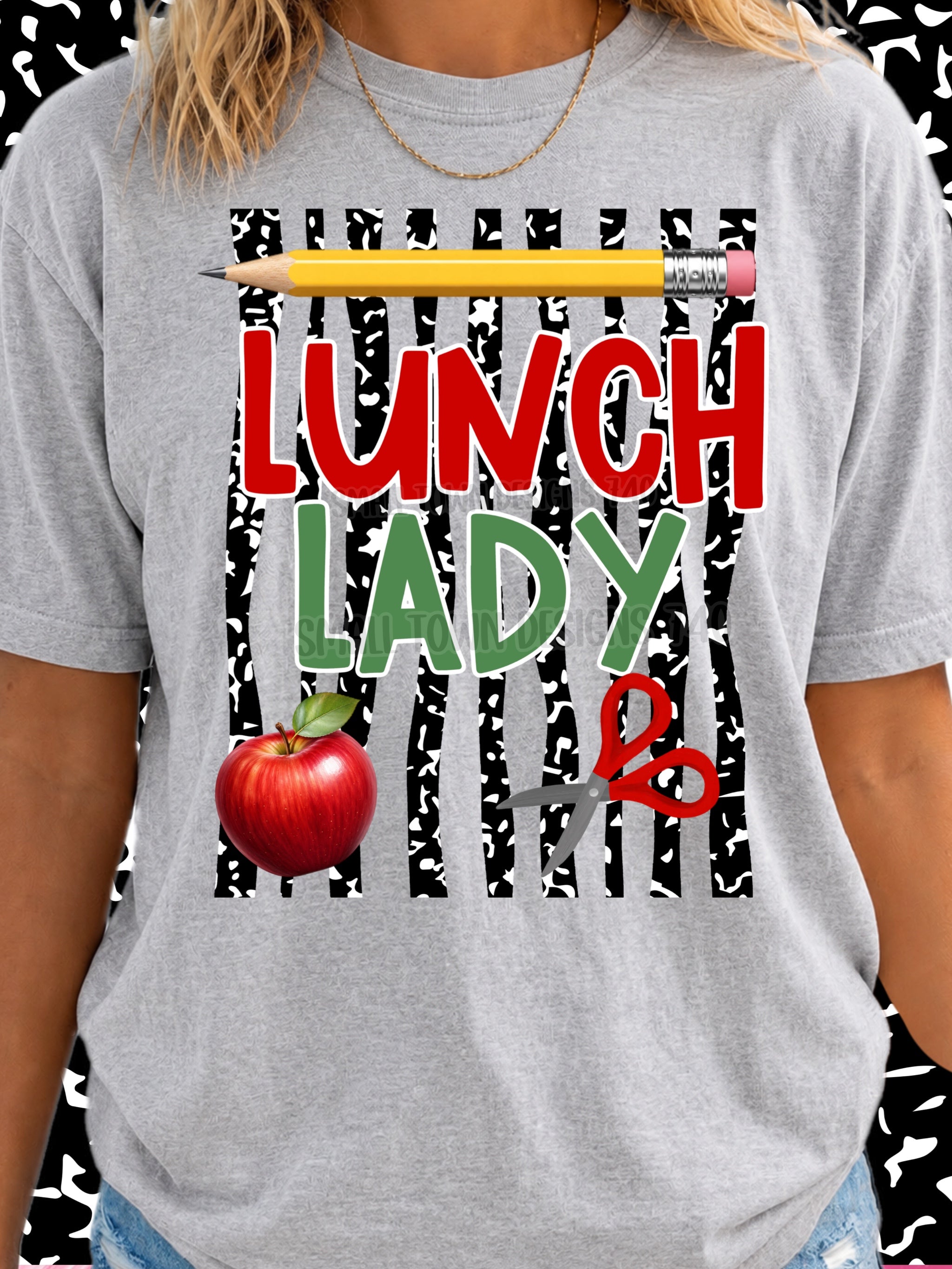 DTF PRINT - Back to School Lunch Lady Apple Pencil Scissors Main image