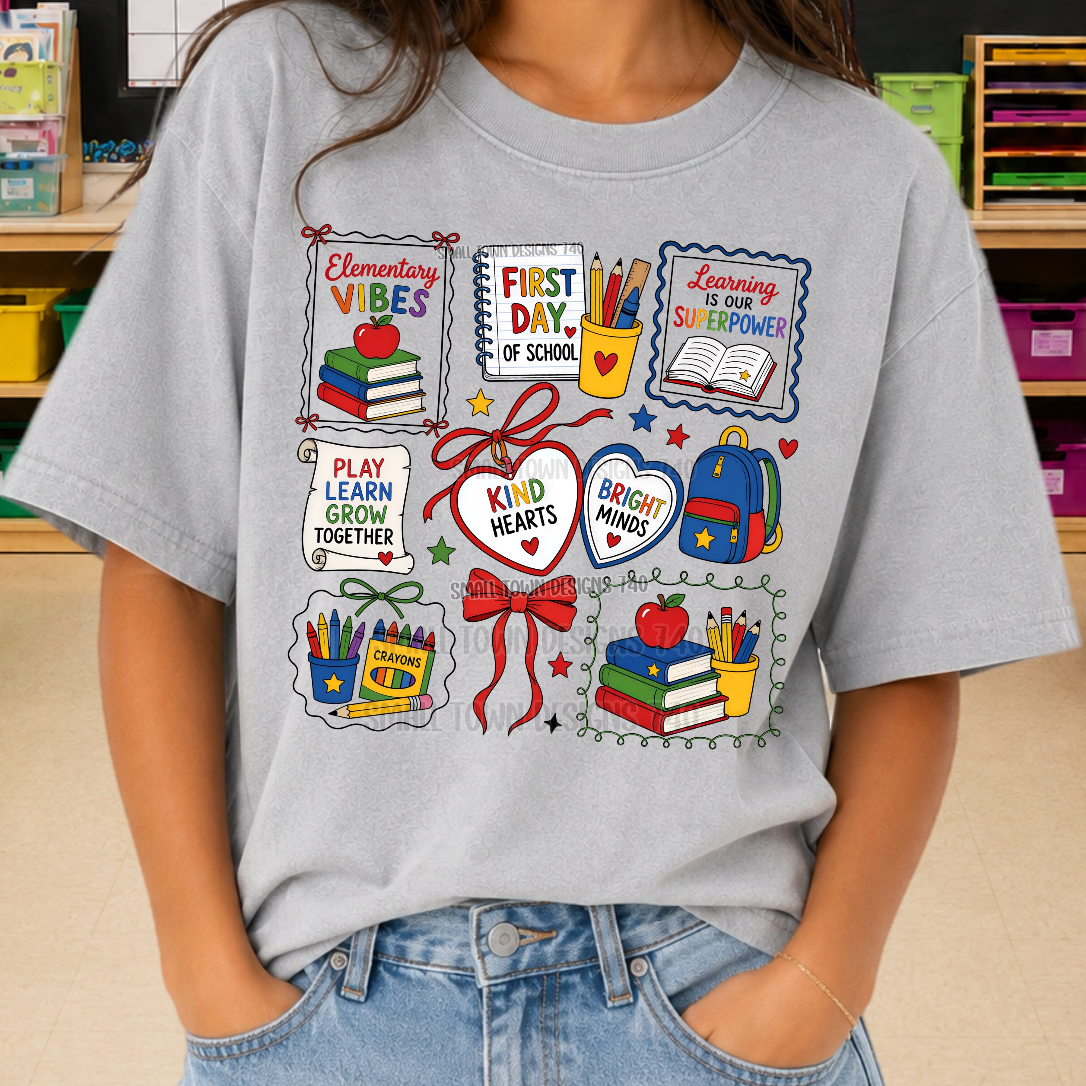 DTF PRINT - Back to School First Day of School Crayons Bow Backpack Books Main image
