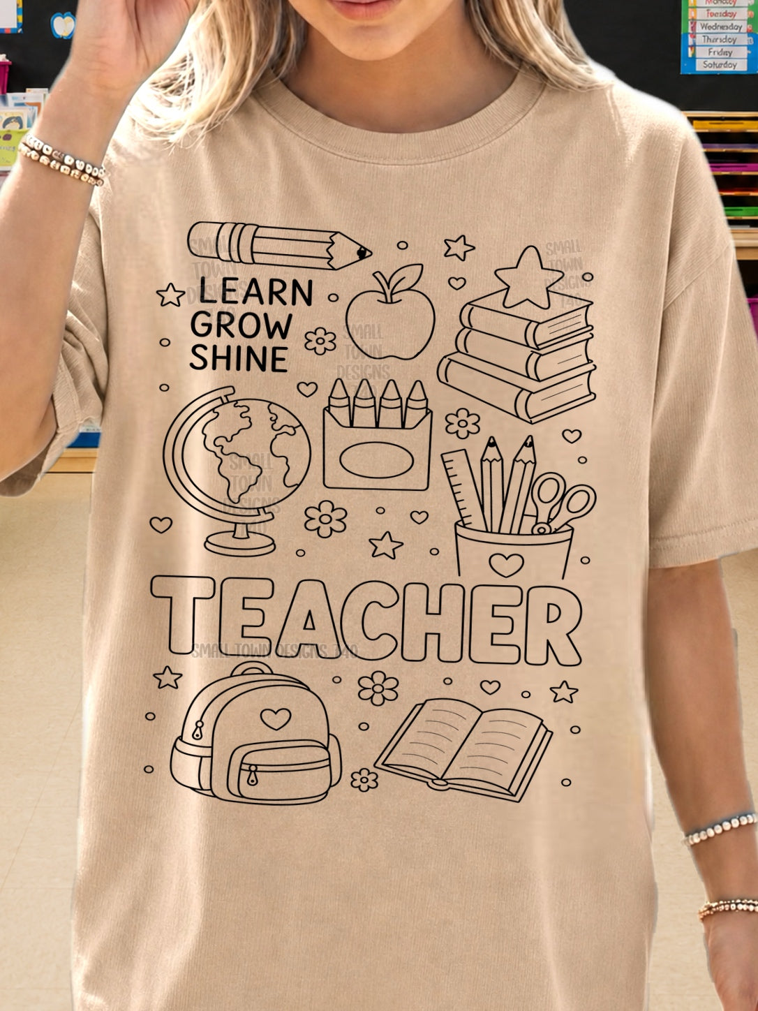 DTF PRINT - Back to School Teacher Learn Grow Shine School Tools