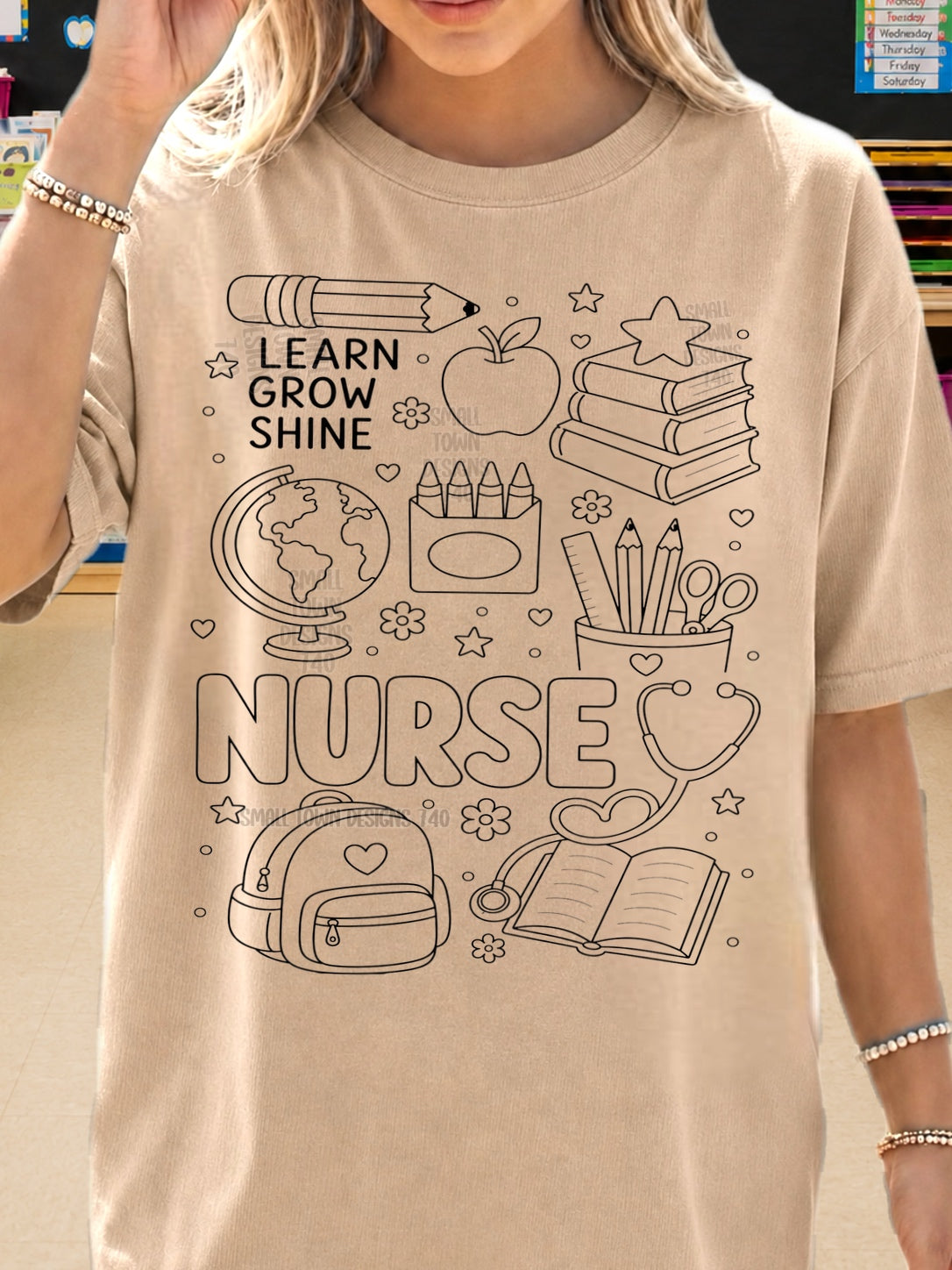 DTF PRINT - Back to School Nurse Learn Grow Shine School Tools
