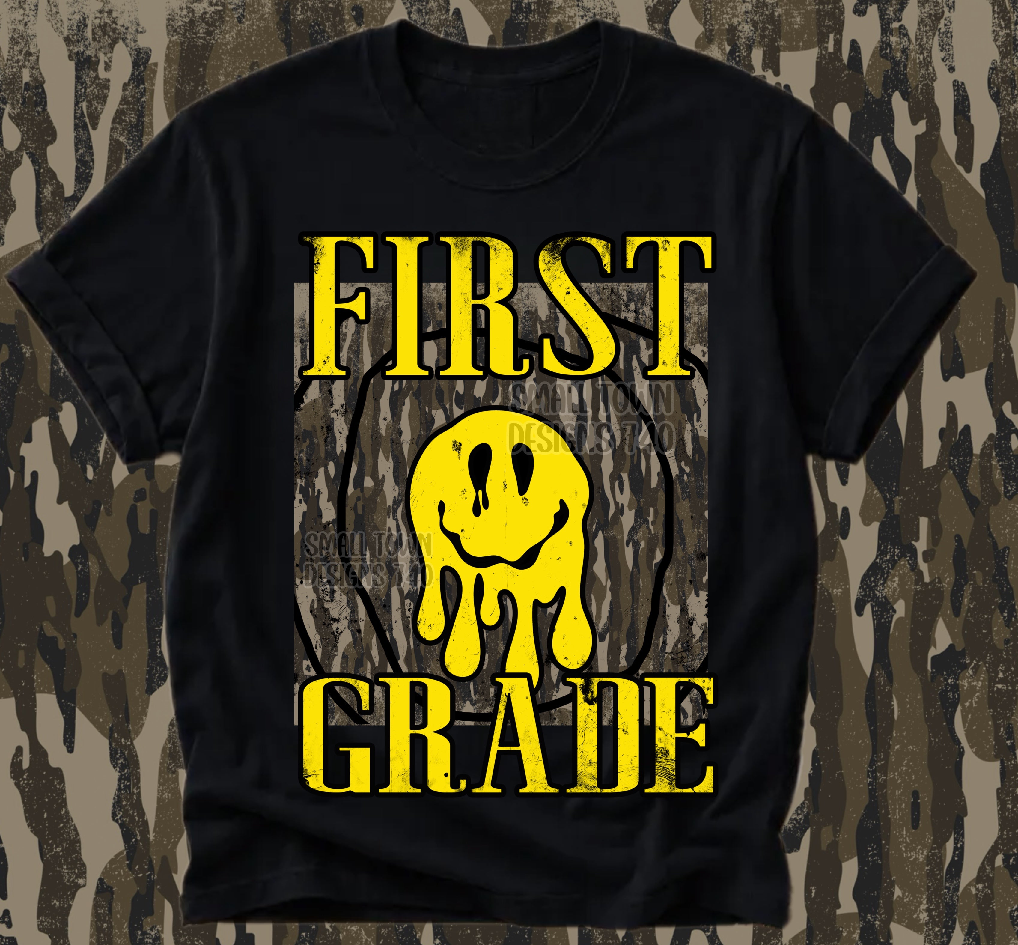 DTF PRINT - Back to School First Grade Dripping Smiley Face Main image