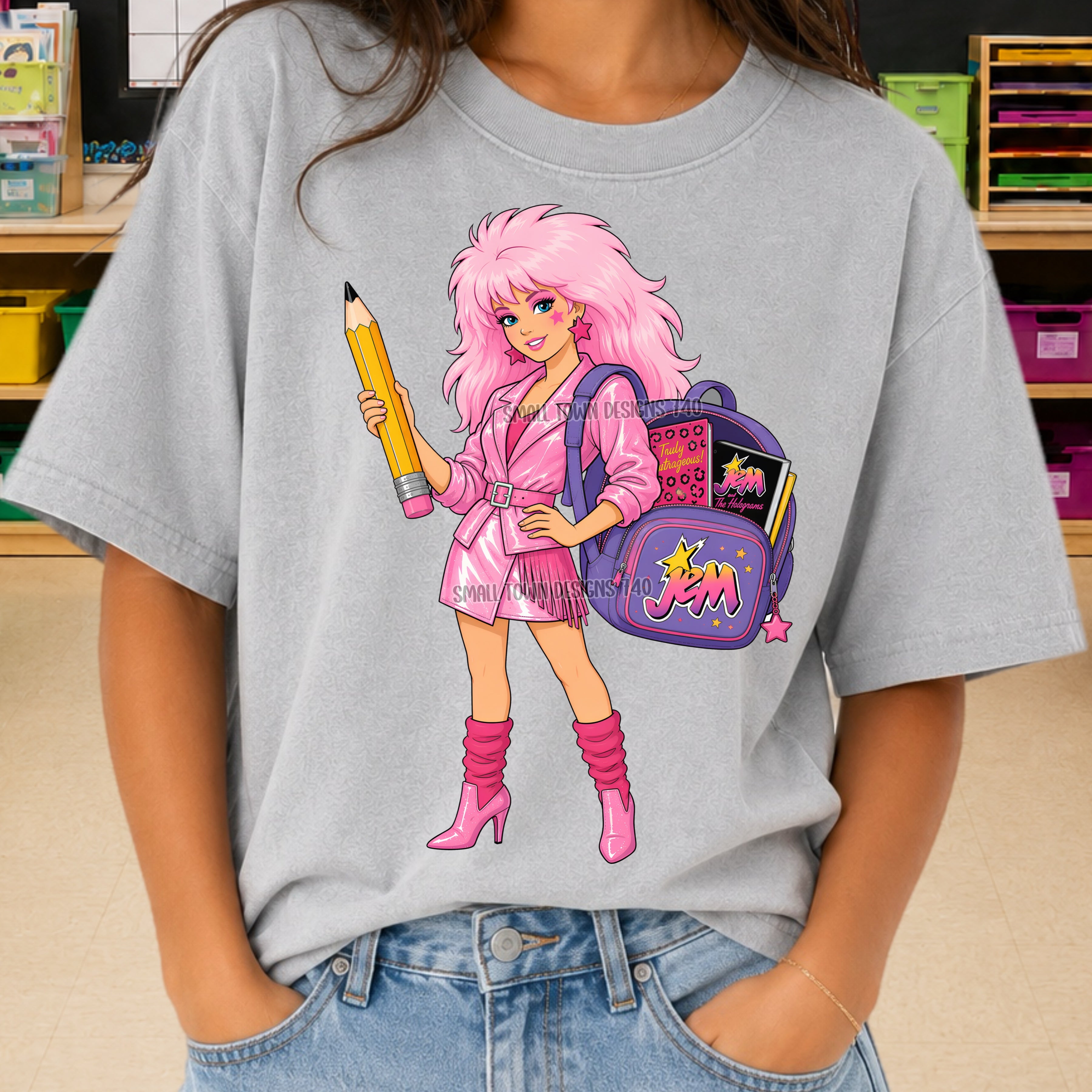DTF PRINT - Back to School Jem & Holograms Backpack Pencil