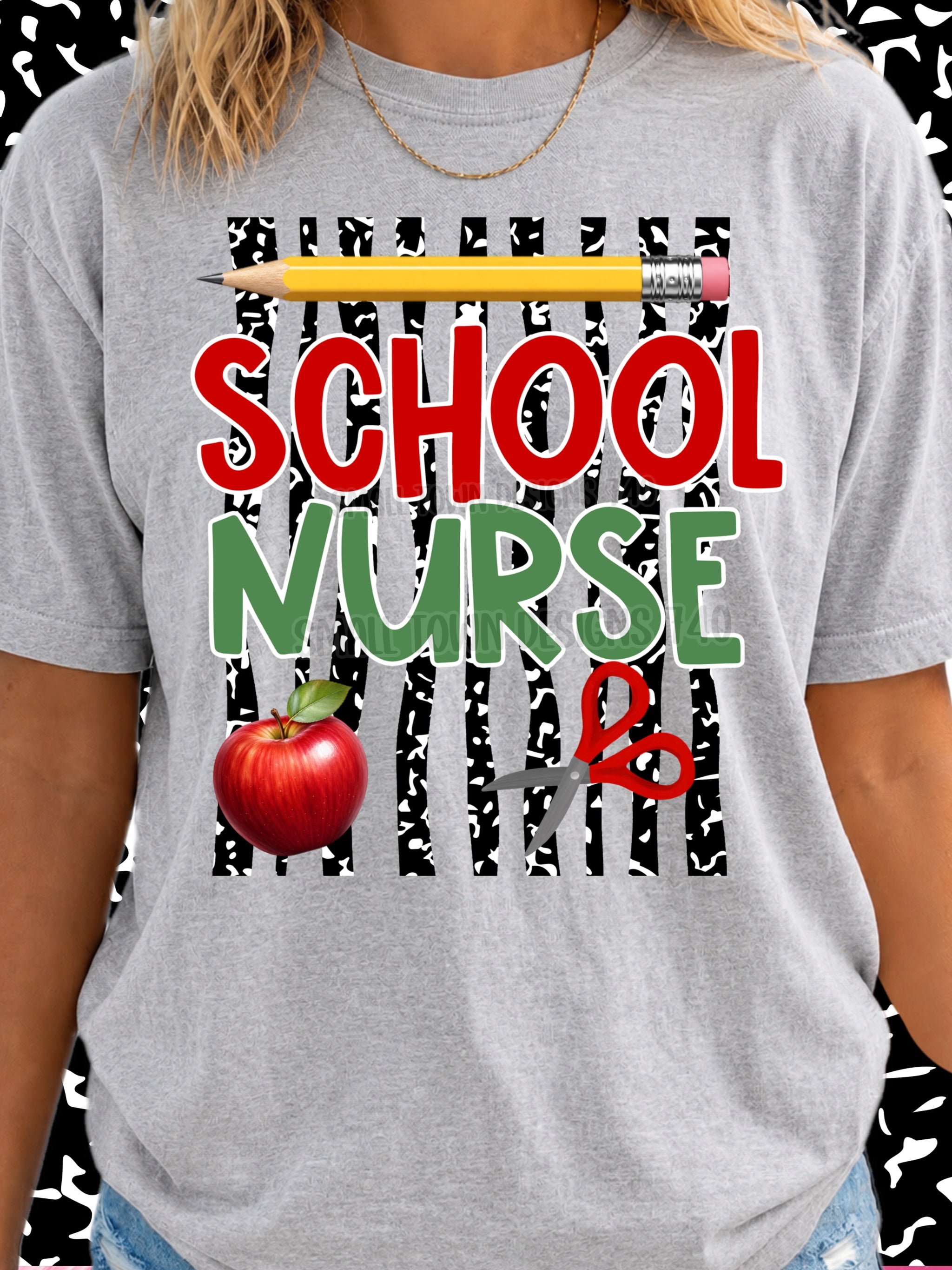 DTF PRINT - Back to School School Nurse Apple Pencil Scissors Main image