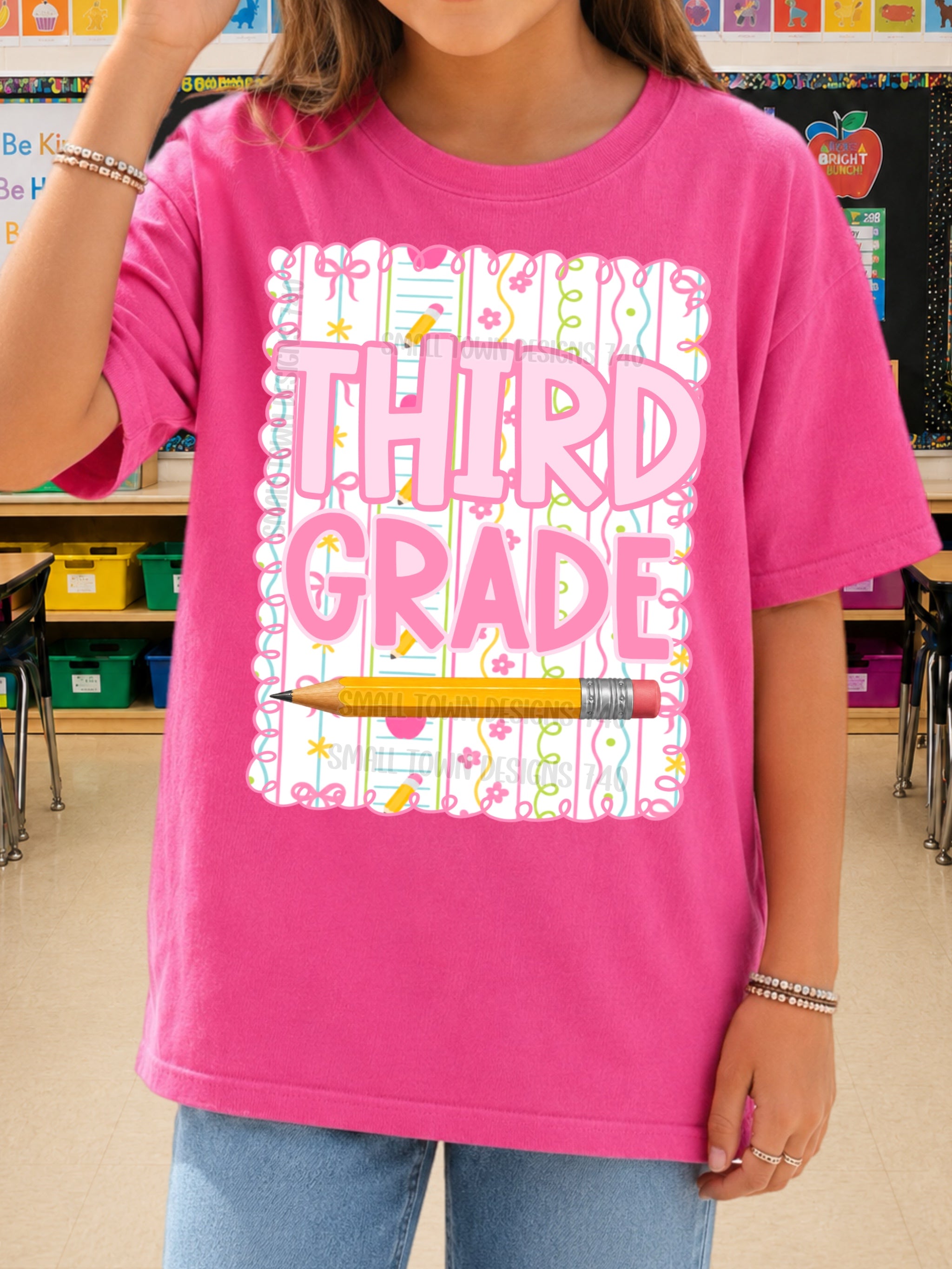 DTF PRINT - Back to School Third Grade Bows Flowers Pencil (Copy)