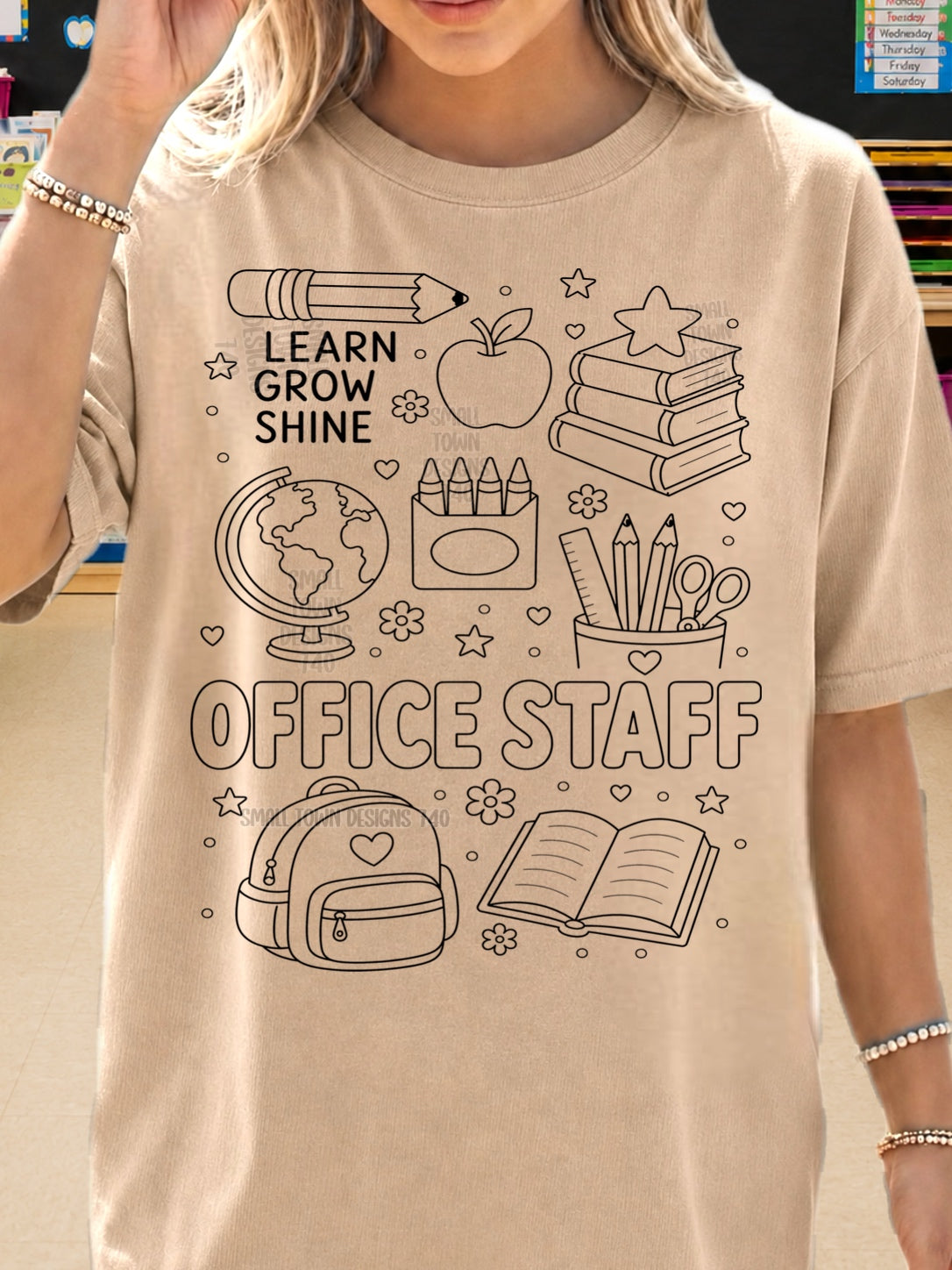 DTF PRINT - Back to School Office Staff Learn Grow shine School Tools