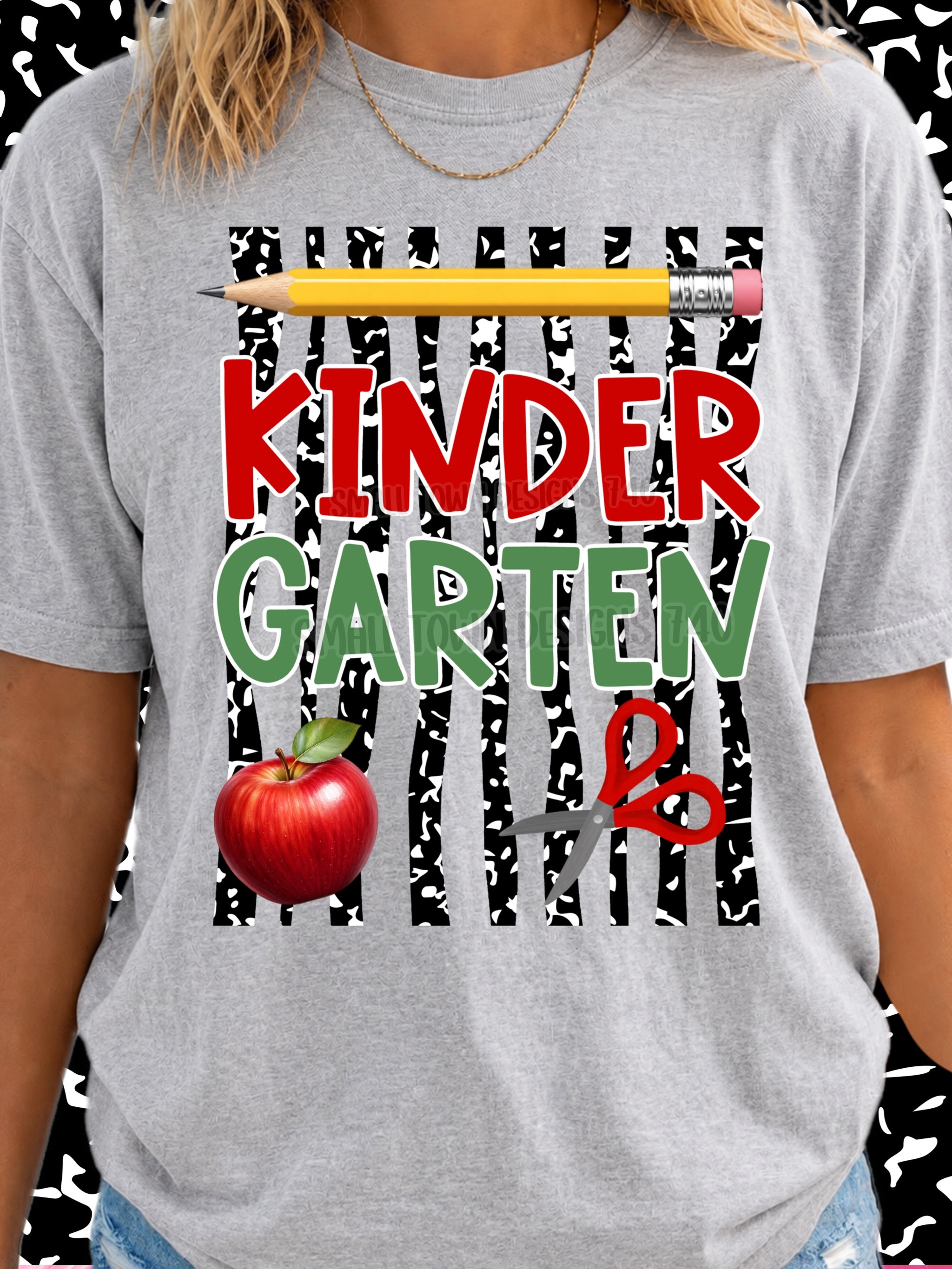 DTF PRINT - Back to School Kindergarten Apple Scissors Pencil Main image