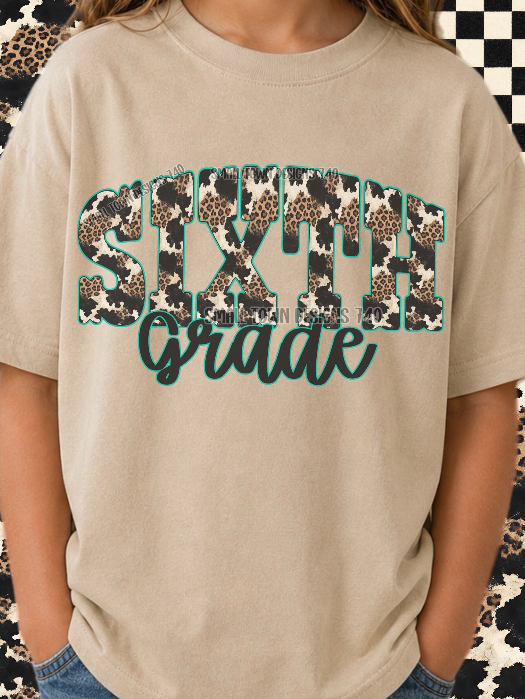 DTF PRINT - Back to School Sixth Grade Animal Print Main image
