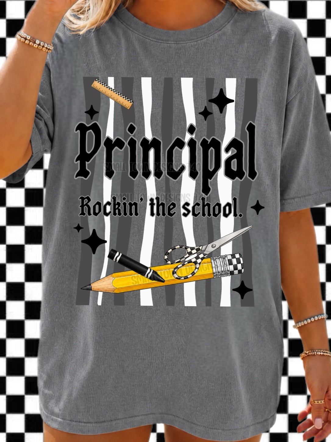 DTF PRINT - Back to School Principal Rockin the School School Tools Stars