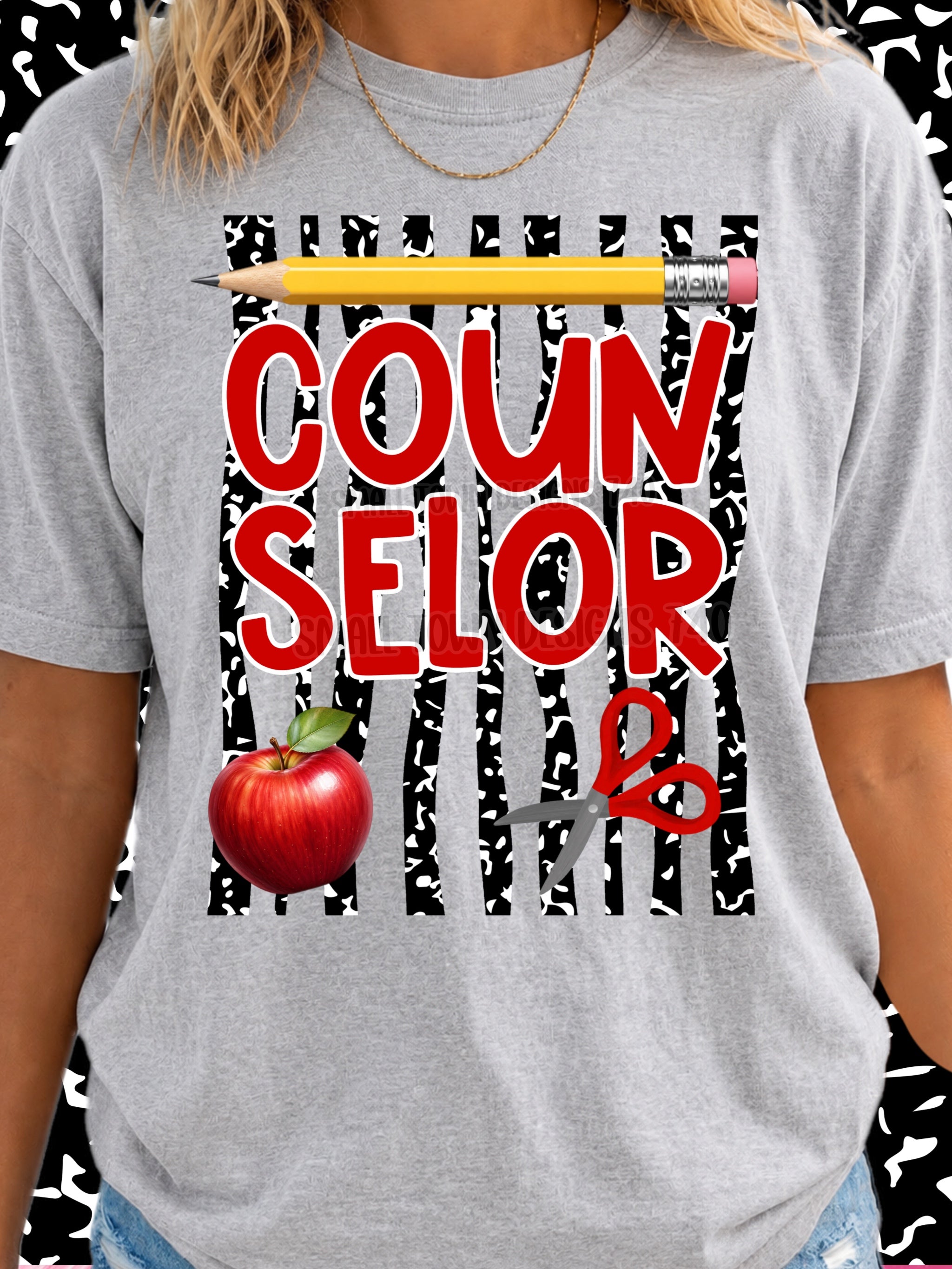DTF PRINT - Back to School Counselor Apple Pencil Scissors Main image