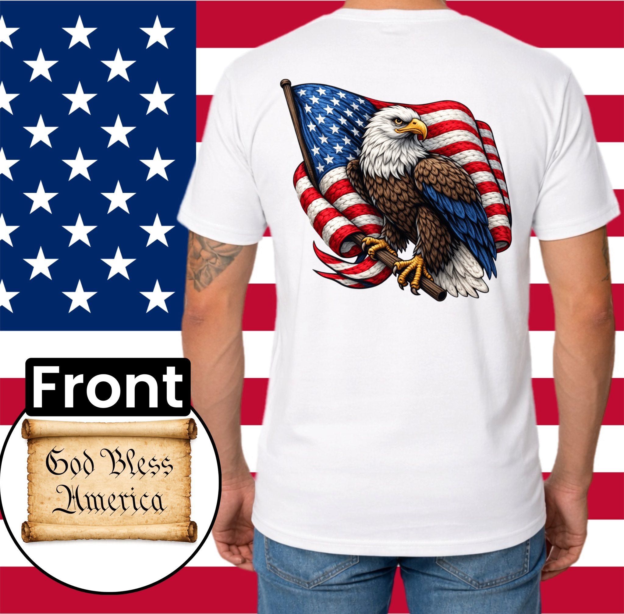DTF Print Eagle Flag Crochet