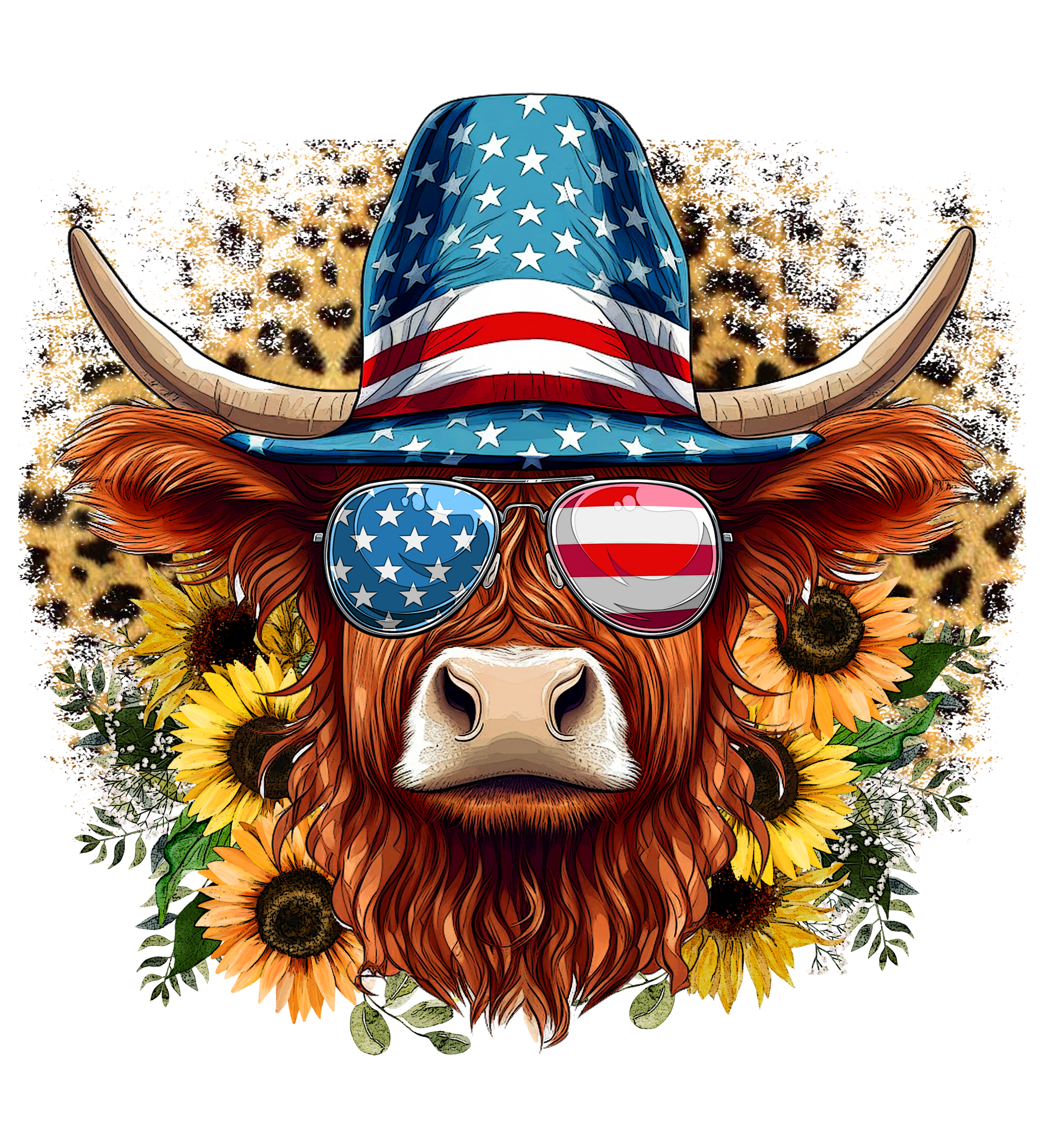 HTV Prints -Highland Cow 4th of July - The Vinyl Haus Main image
