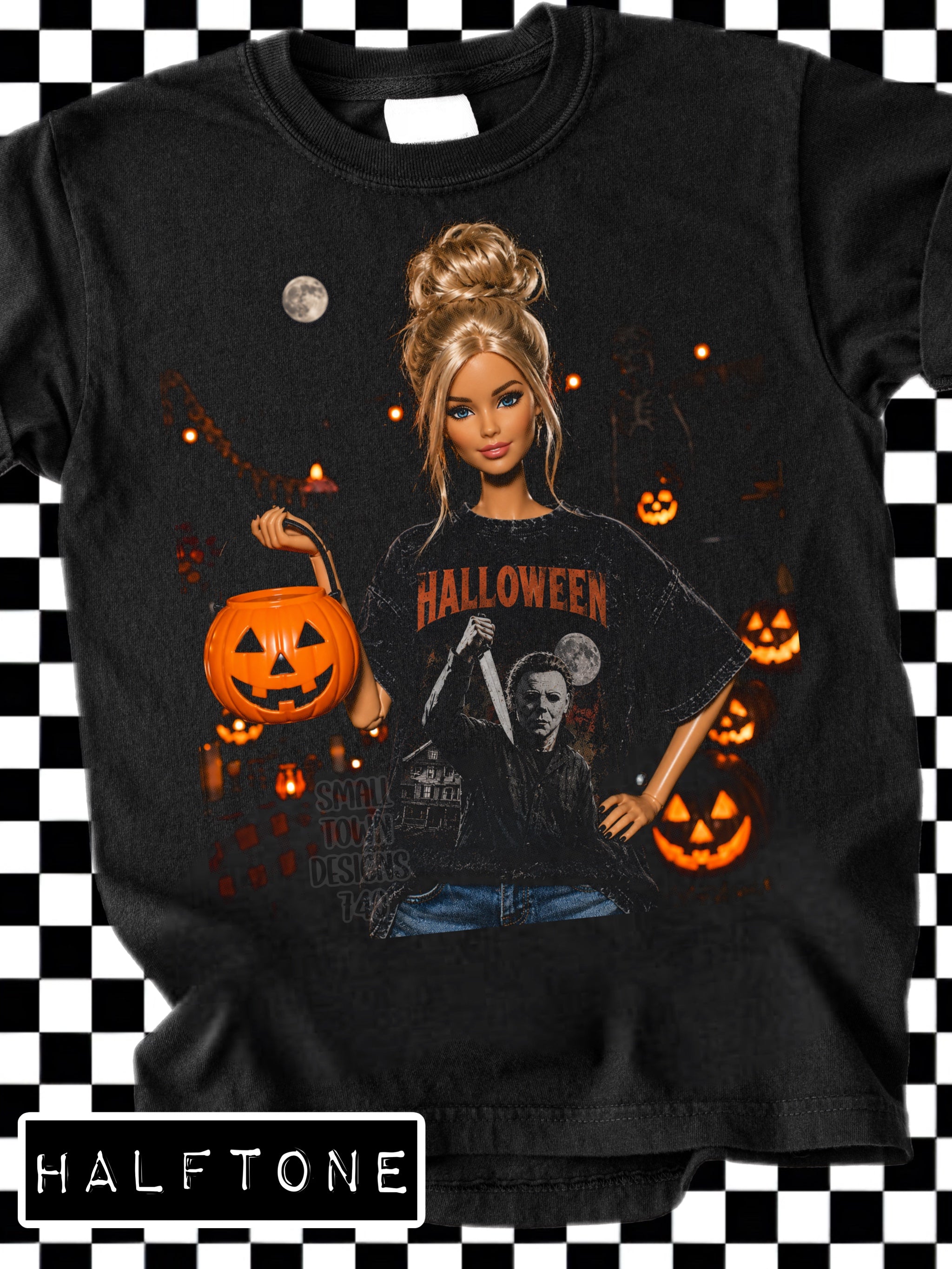 DTF PRINT - Halloween American Girl Doll Blonde Scary Guy Pumpkin Main image