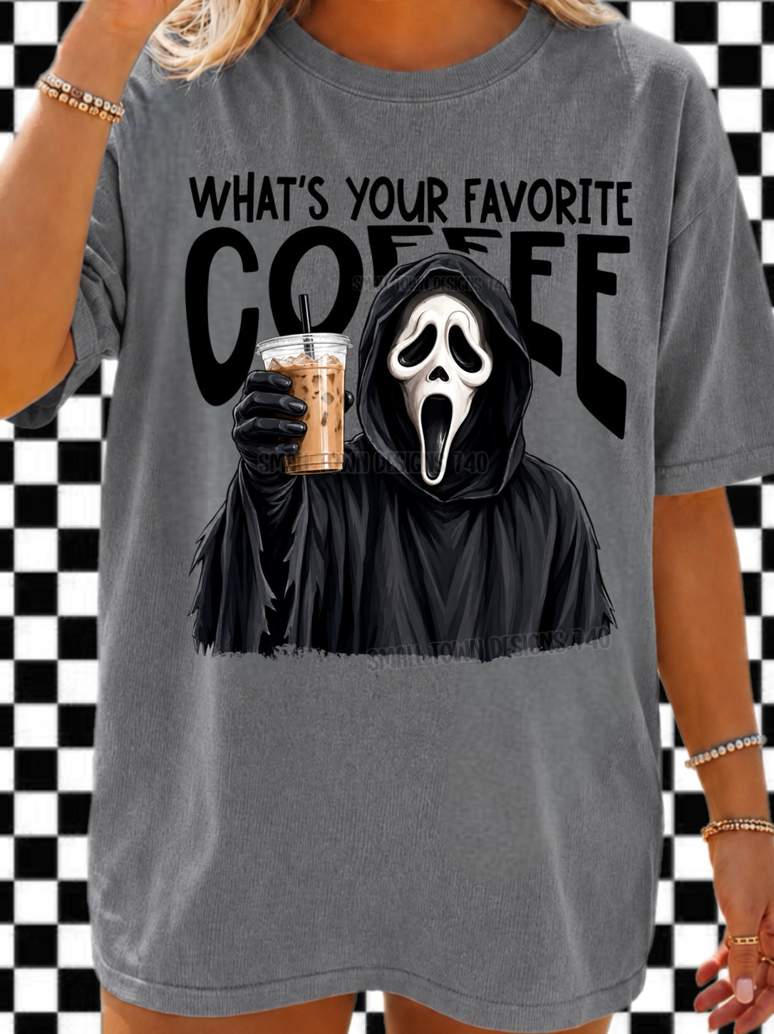 DTF PRINT - Halloween Ghost Face Coffee T-Shirt Main image