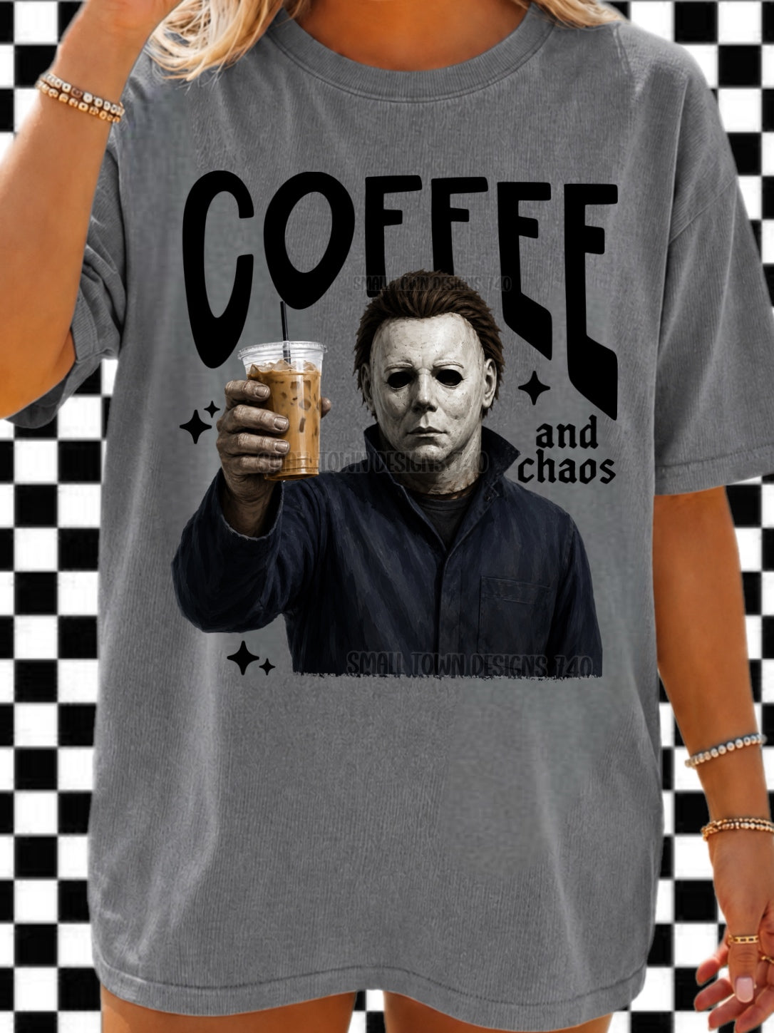 DTF PRINT - Halloween Scary Guy Coffee T-Shirt Main image