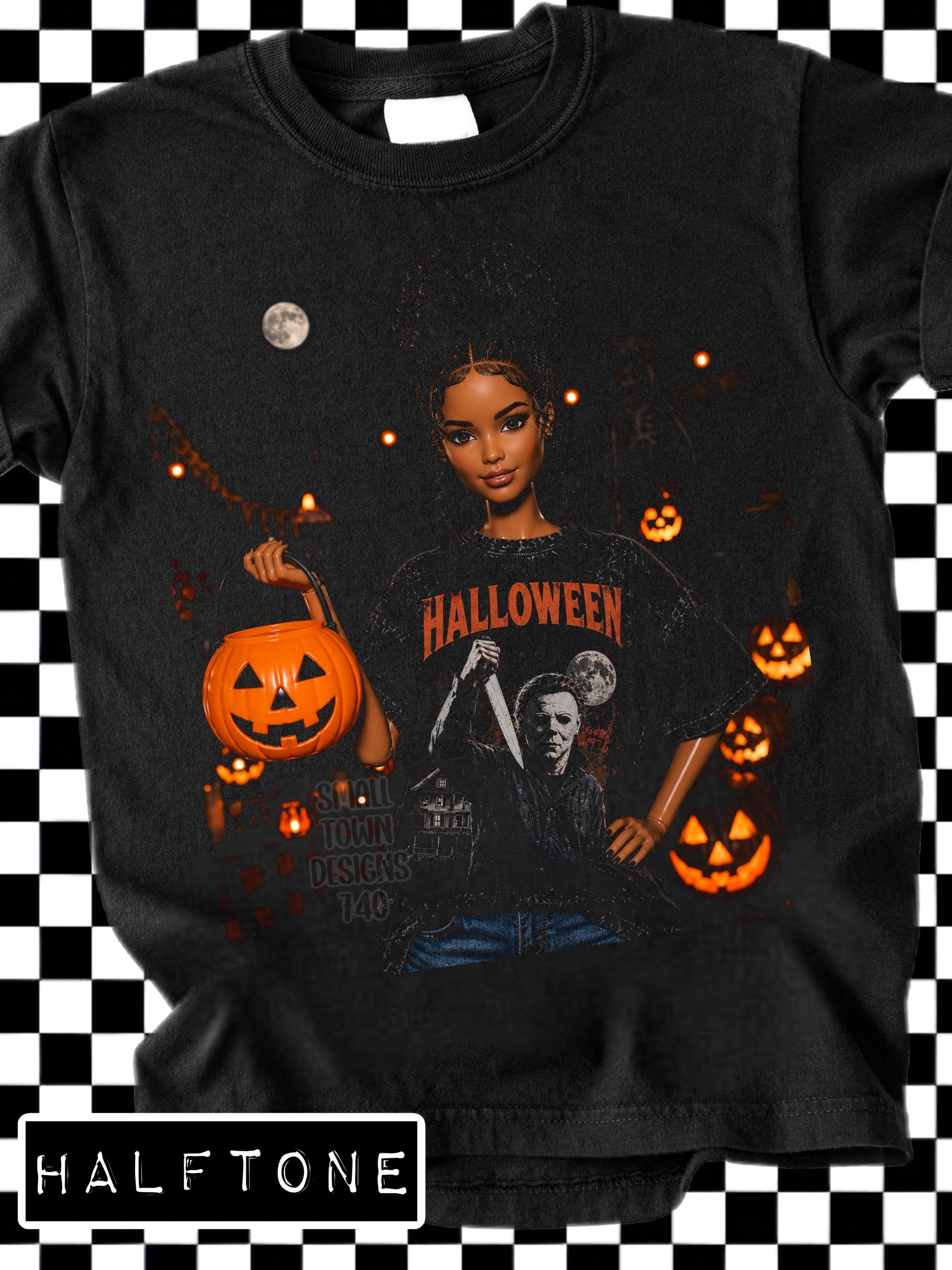 DTF PRINT - Halloween Tan American Doll Scary Face Main image