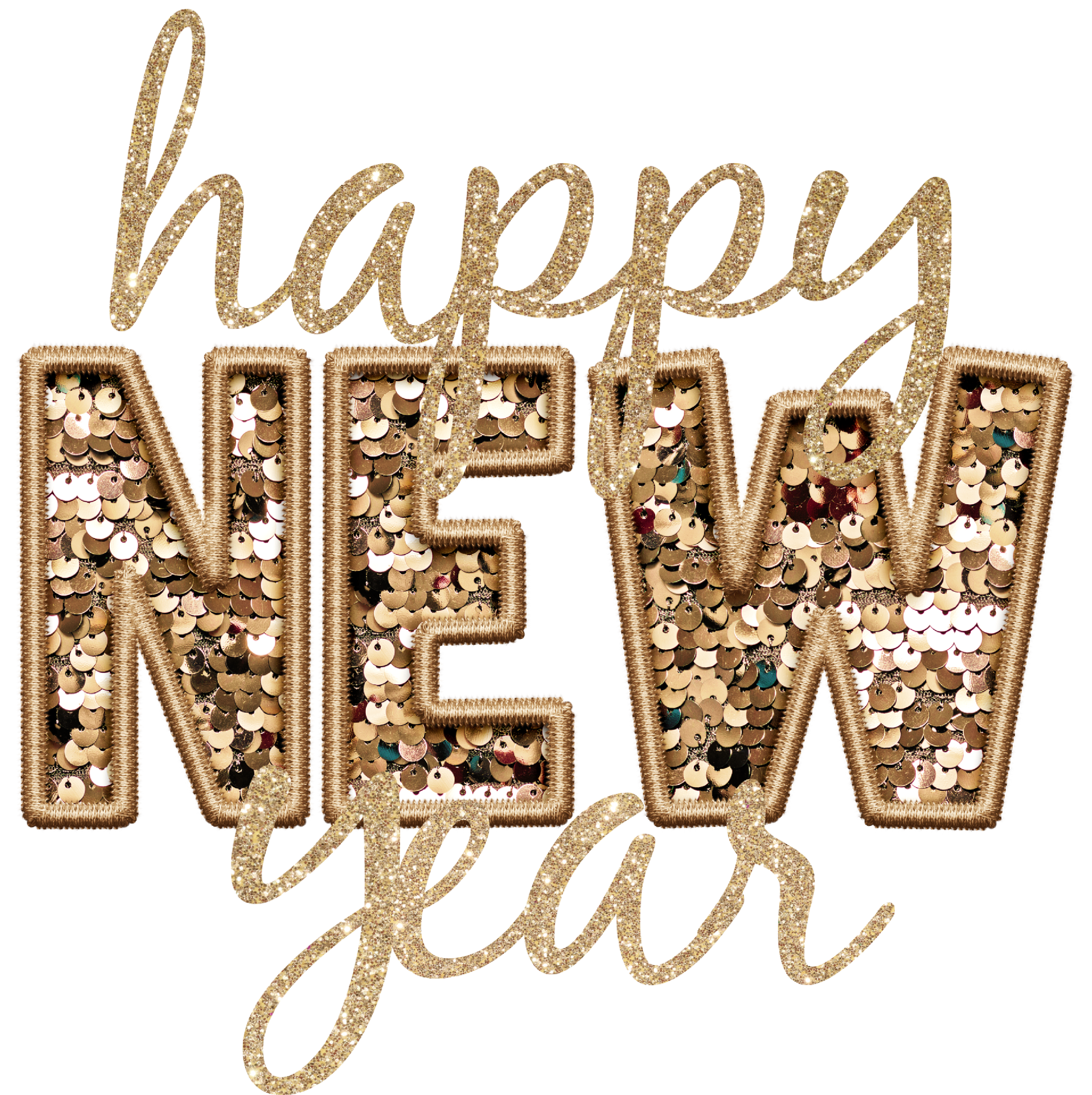 DTF Print-Happy New Year Faux Sequin