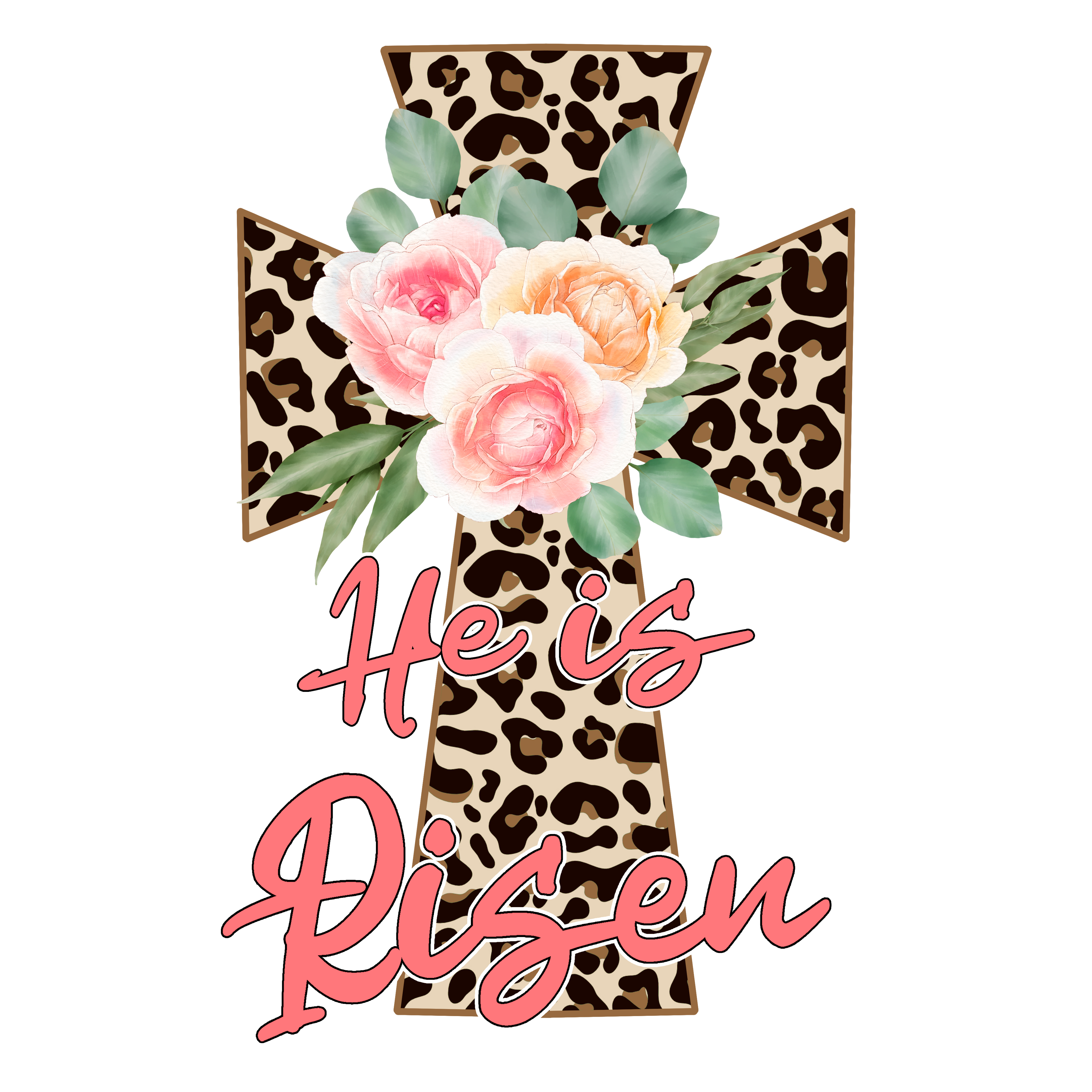 HTV Prints - He Is Risen Leopard Cross - The Vinyl Haus