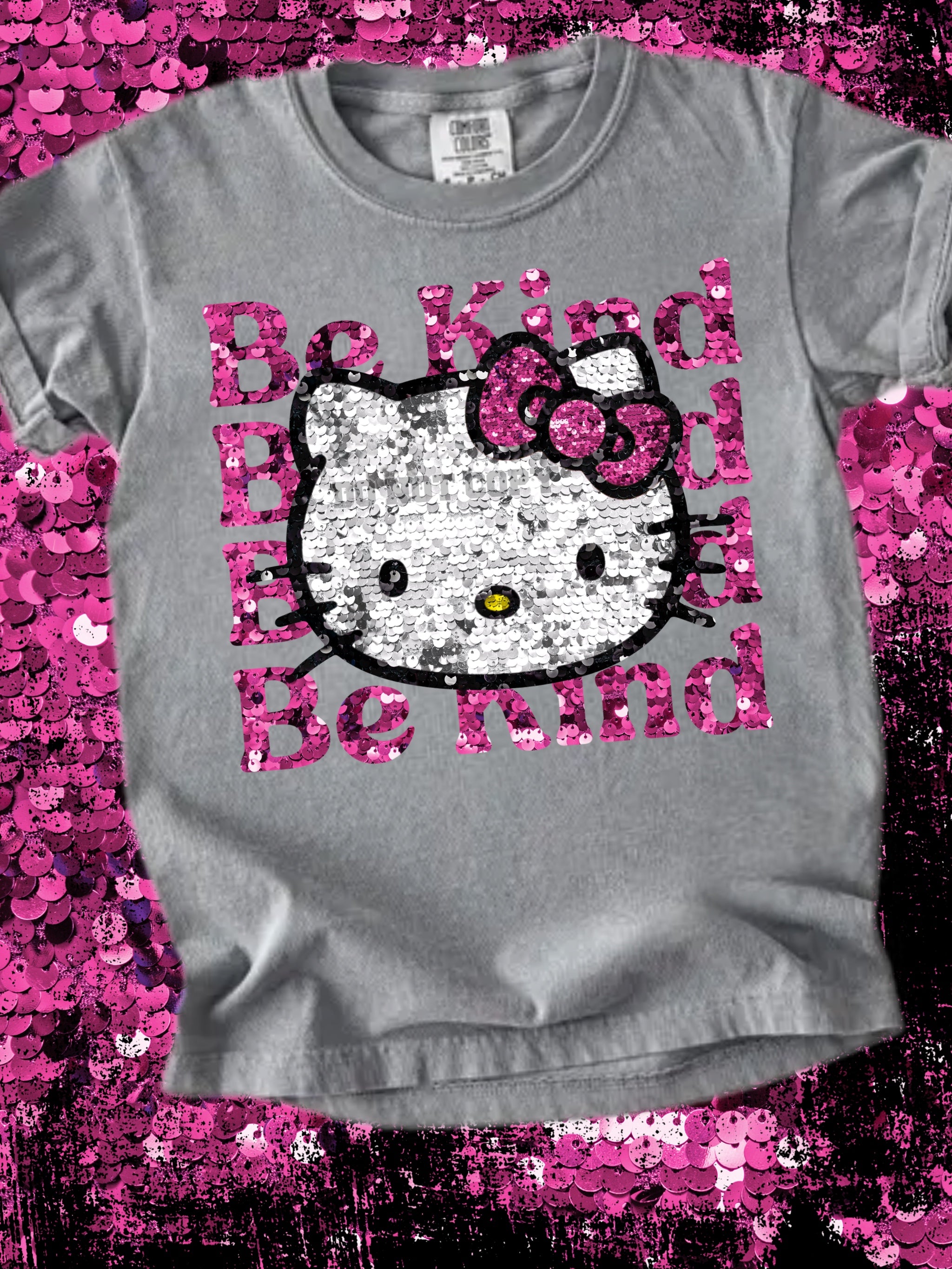 DTF Print Kitty Sparkle Be Kind Pink