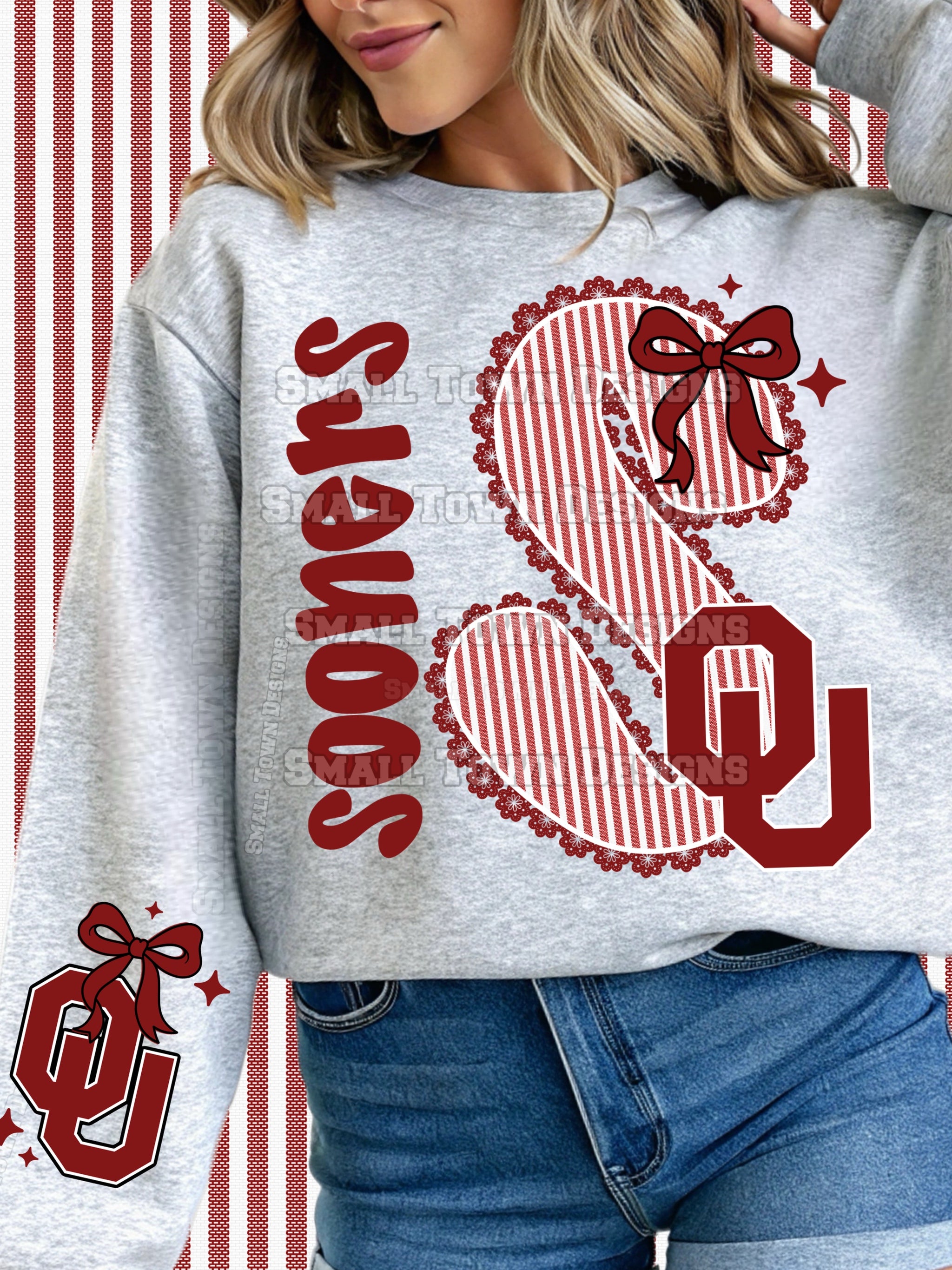 DTF Print OU Sooners Striped Lace