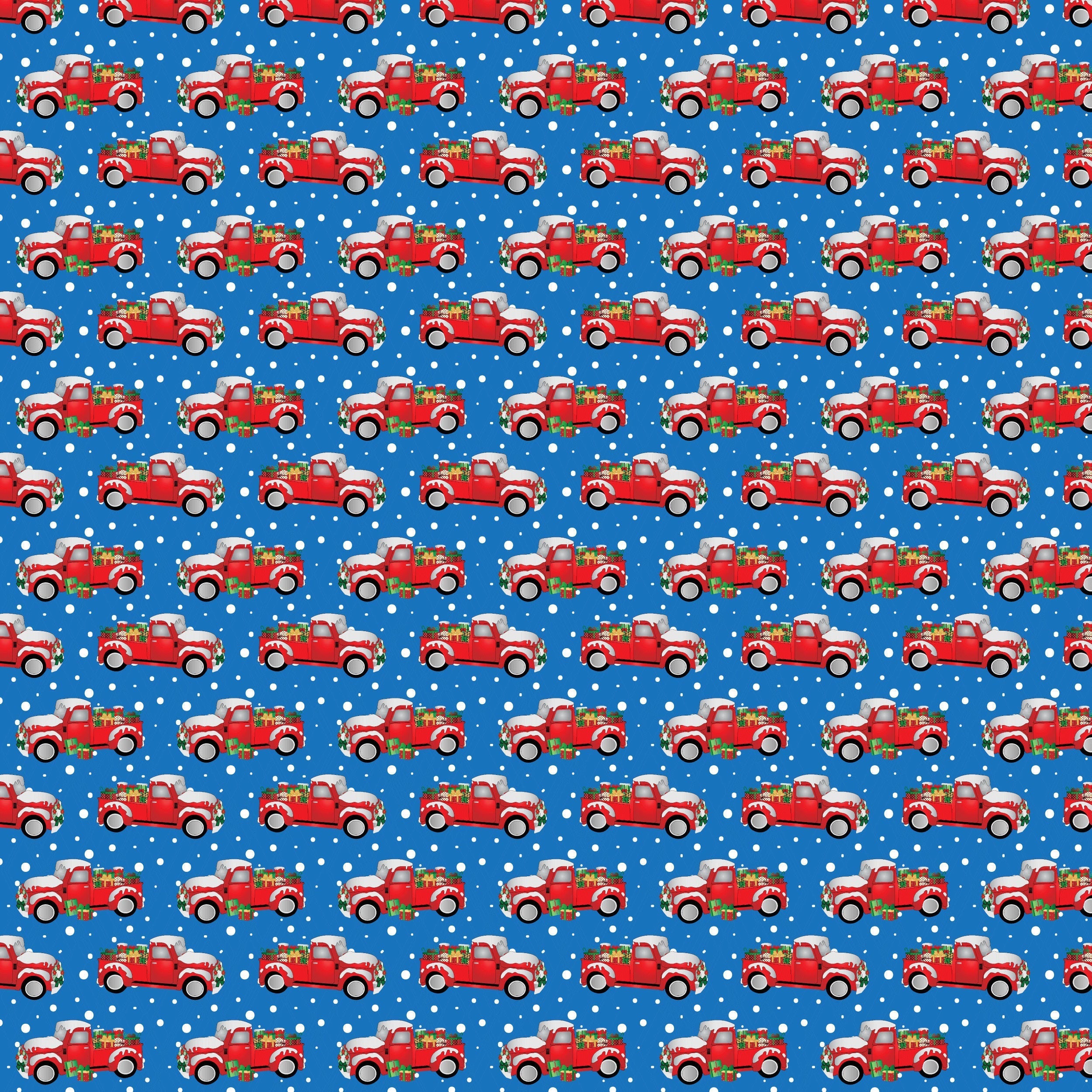 Red Truck Christmas Presents Blue Background Pattern Vinyl 12" x 9" - The Vinyl Haus Main image