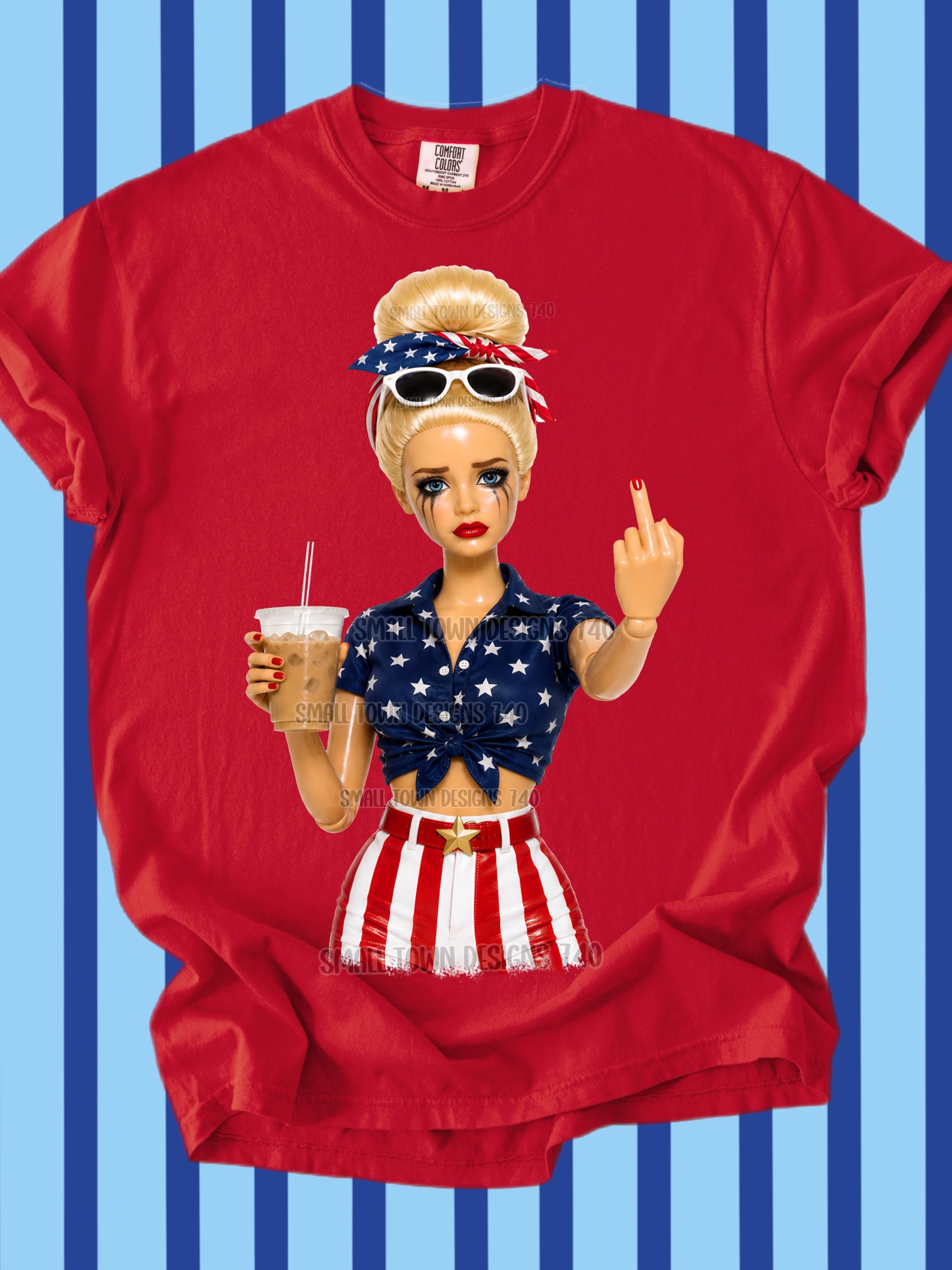 DTF PRINT Patriotic American Doll F Off Blonde