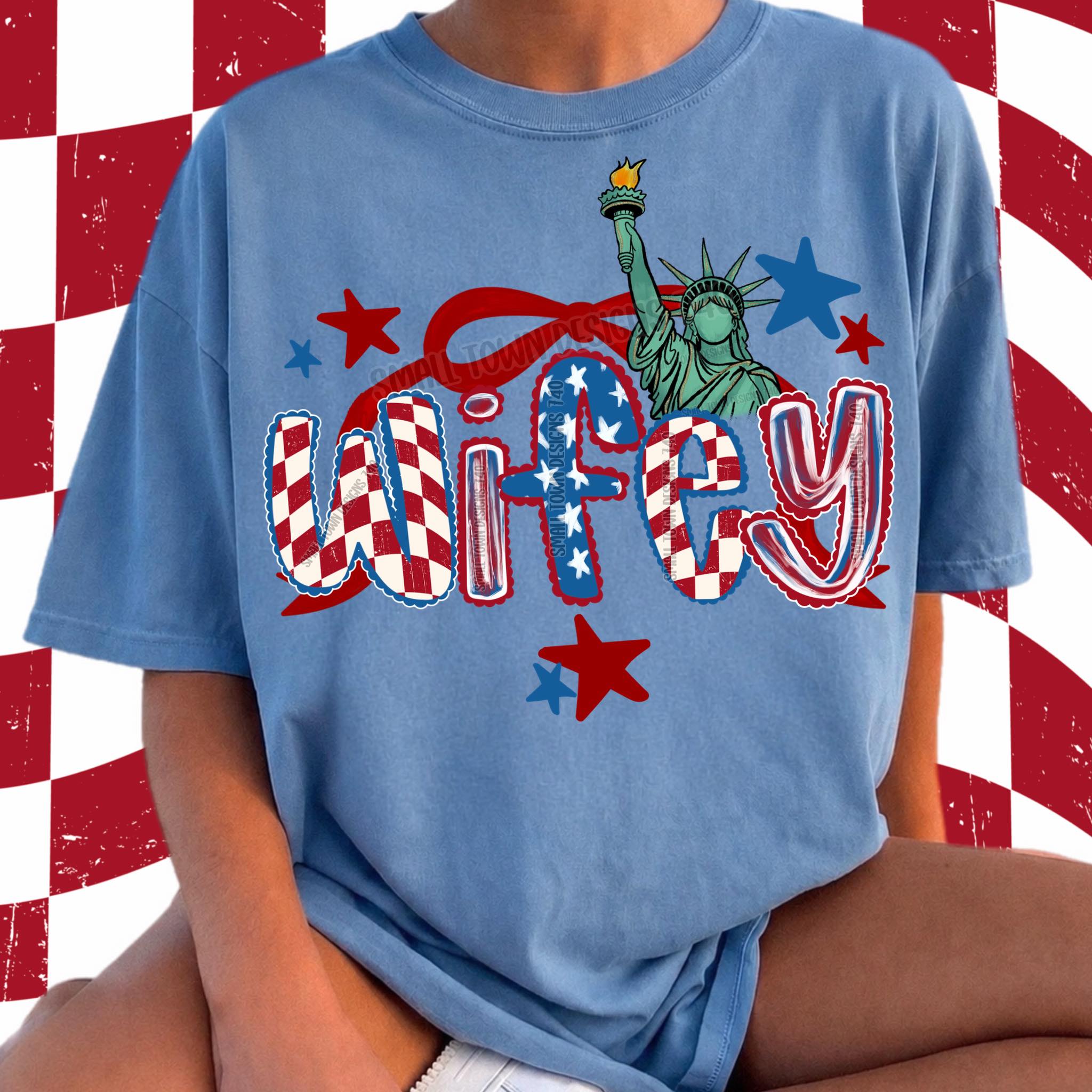 DTF PRINT Patriotic American Wifey Bow Stars