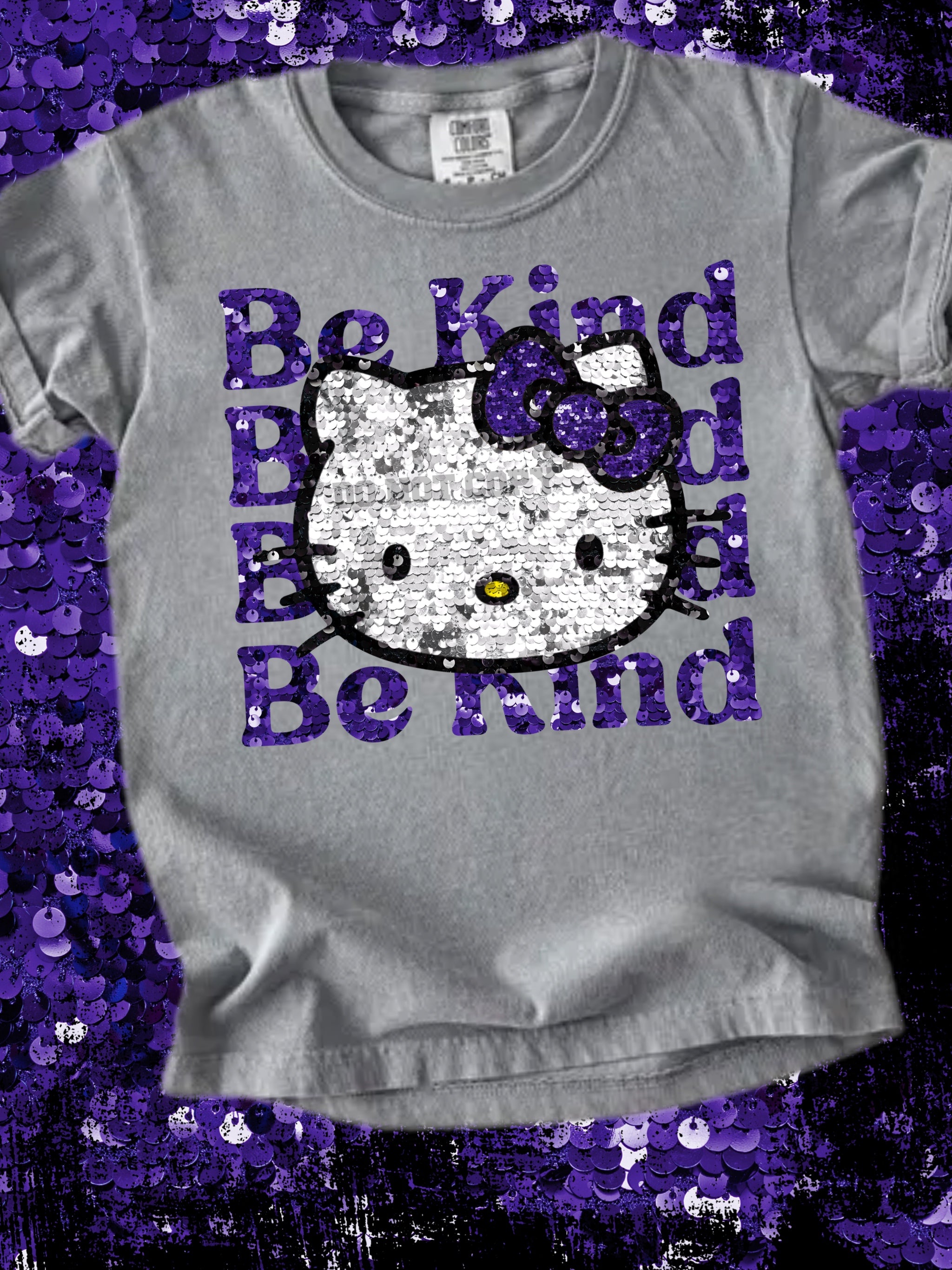 DTF Print Sparkle Kitty Be Kind Purple